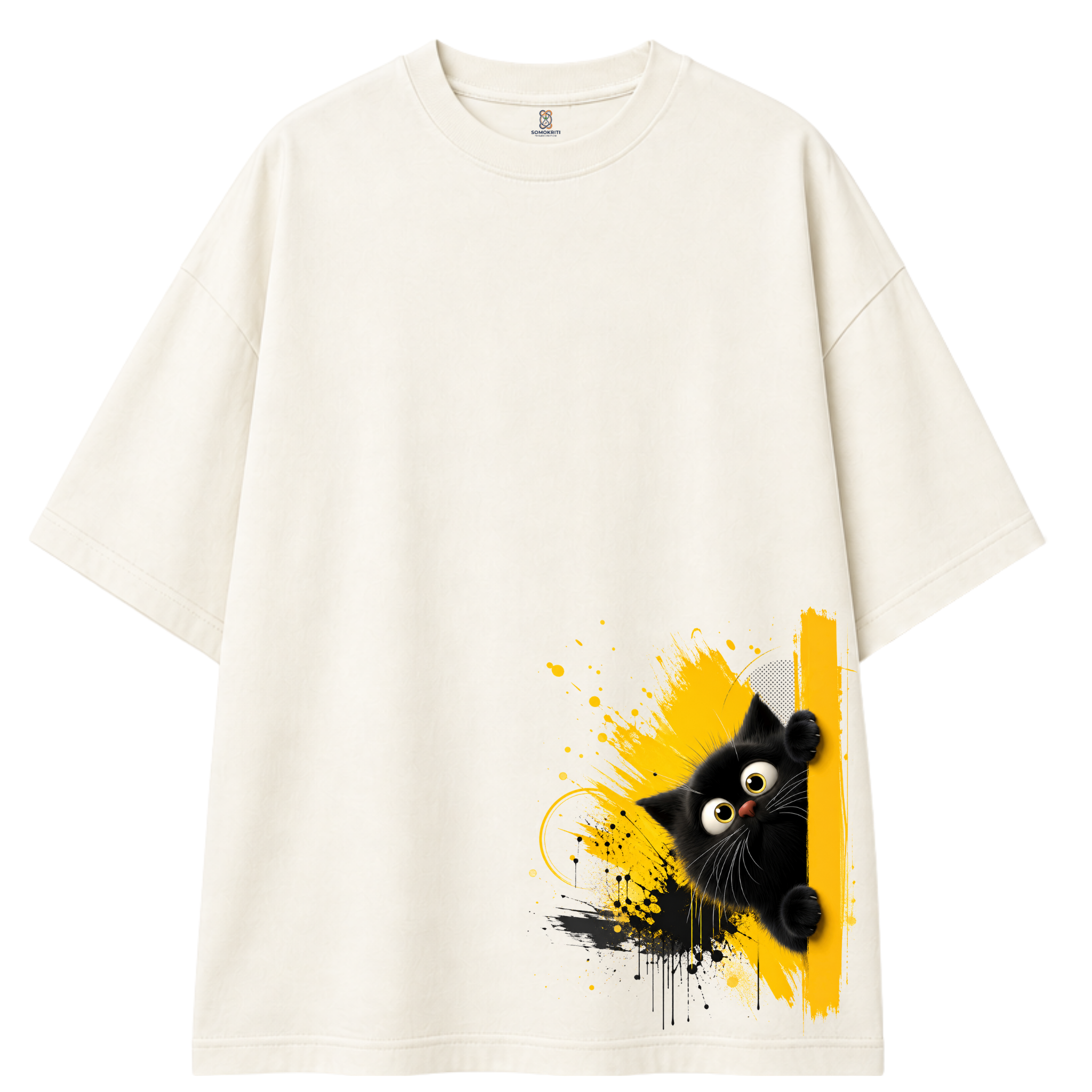 Somokriti Premium Cotton Printed T-Shirt - Curious Peek | Oversized Fit, Half Sleeve, Round Neck | Unisex