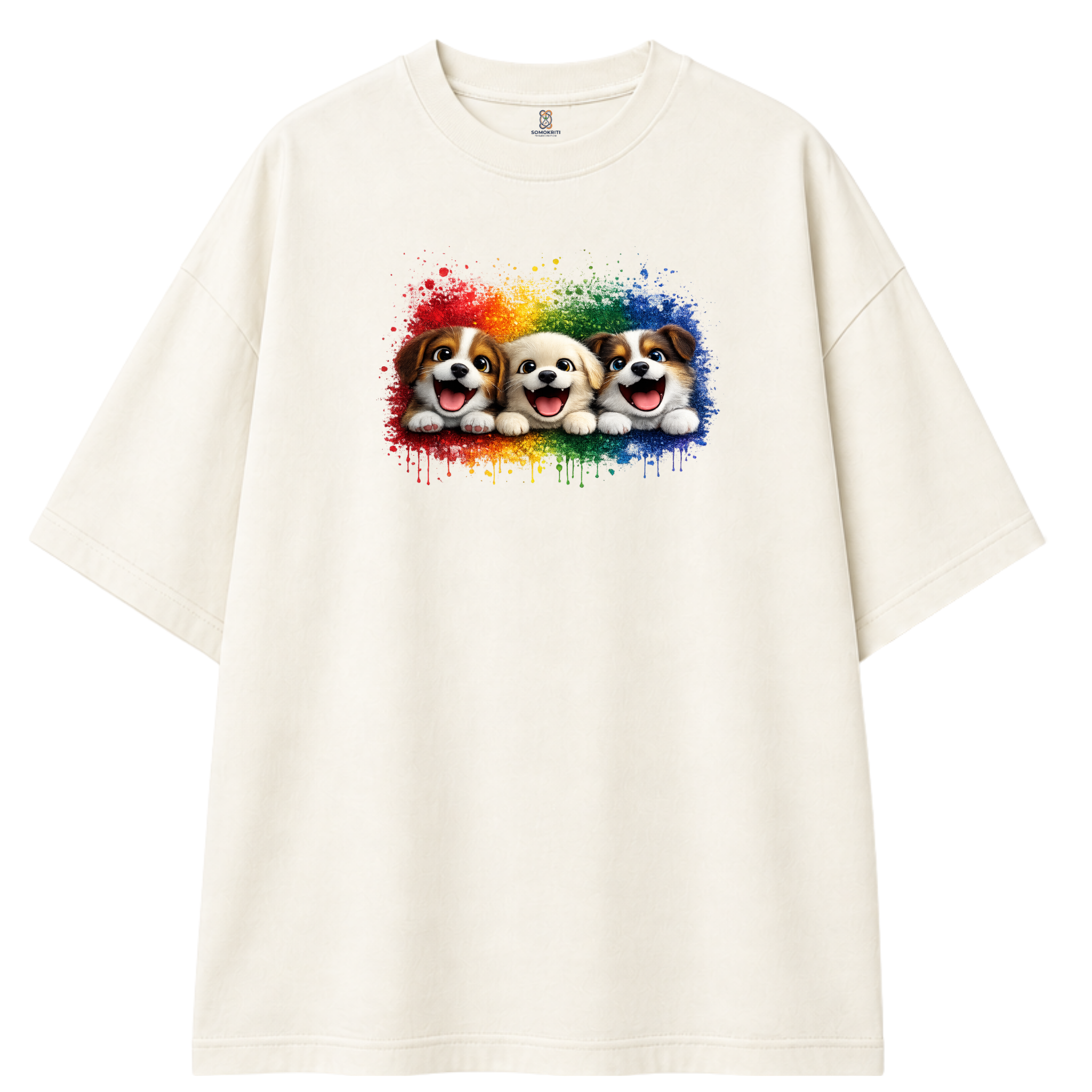 Somokriti Premium Cotton Printed T-Shirt - Puppy Parade | Oversized Fit, Half Sleeve, Round Neck | Unisex