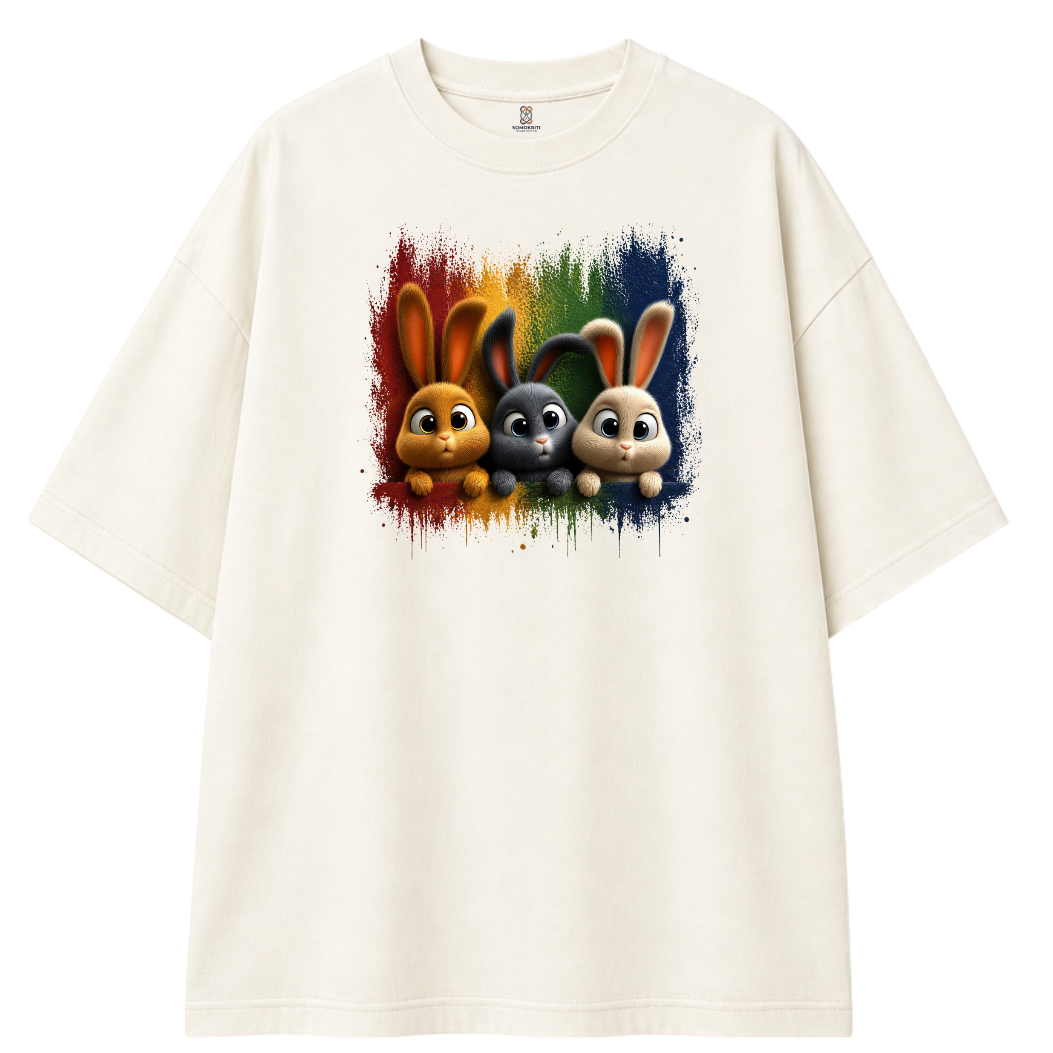 Somokriti Premium Cotton Printed T-Shirt - Bunny Brigade | Oversized Fit, Half Sleeve, Round Neck | Unisex