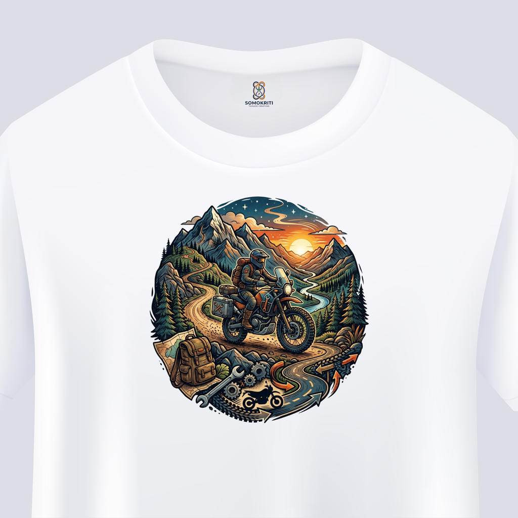 Somokriti Unisex Premium Cotton Printed T-Shirt - The Mountain Pass | Regular Fit, Half Sleeve, Round Neck