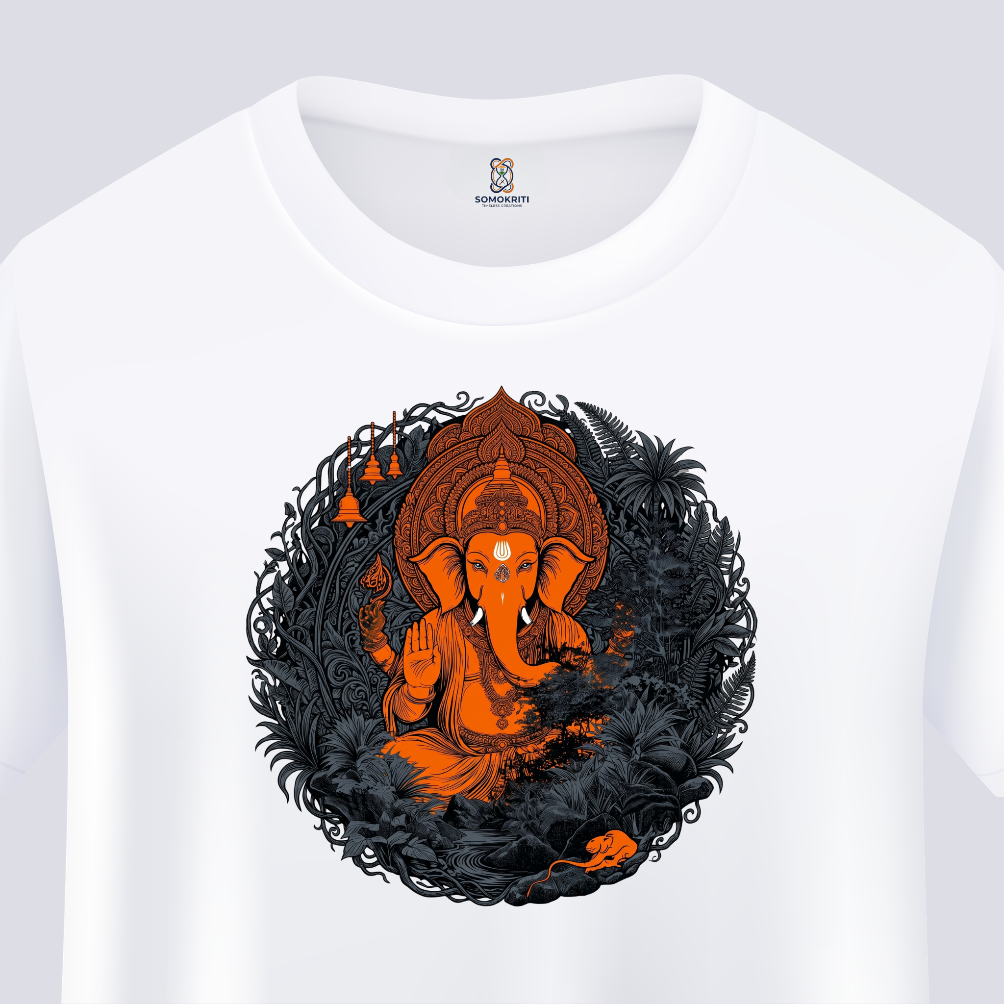 Somokriti Unisex Premium Cotton Printed T-Shirt - The Ganesha Forest Mandala | Regular Fit, Half Sleeve, Round Neck