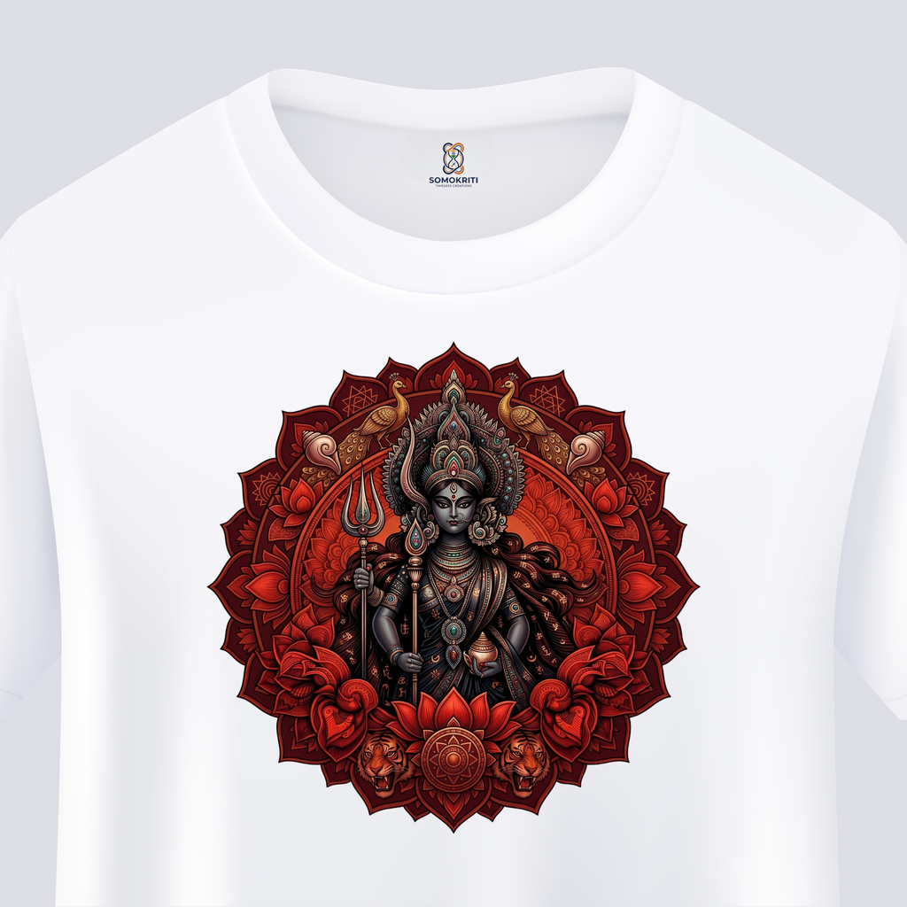 Somokriti Unisex Premium Cotton Printed T-Shirt - The Shakti Mandala | Fierce Grace Maa Durga | Regular Fit, Half Sleeve, Round Neck