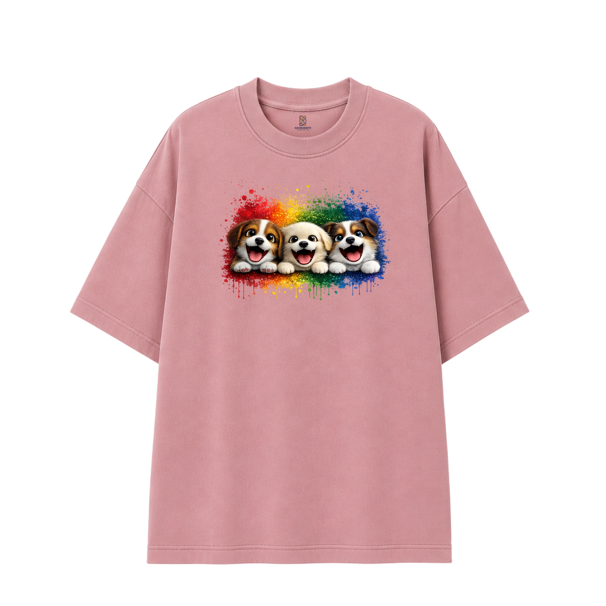 Somokriti Premium Cotton Printed T-Shirt - Puppy Parade | Oversized Fit, Half Sleeve, Round Neck | Unisex