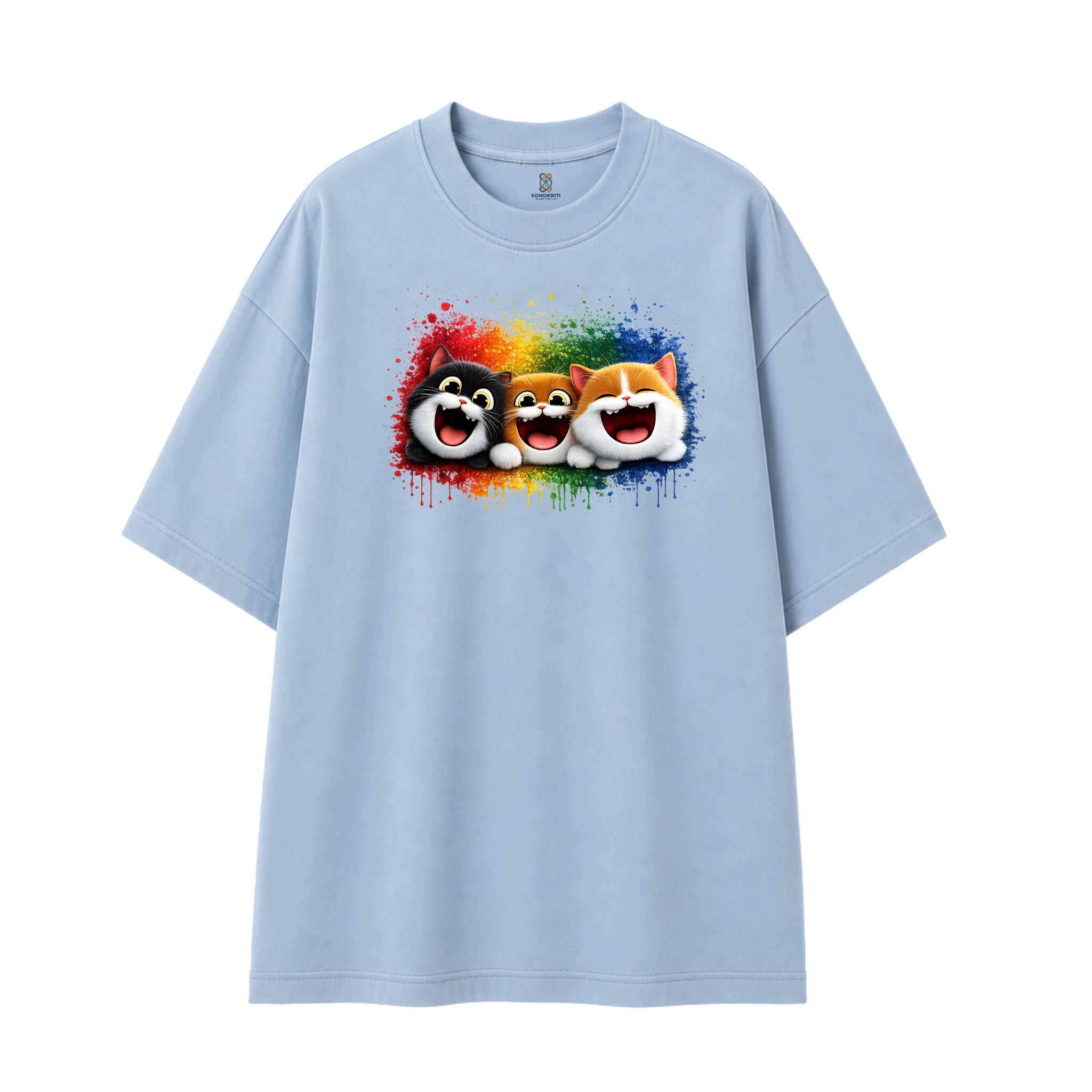 Somokriti Premium Cotton Printed T-Shirt - Happy Whiskers | Oversized Fit, Half Sleeve, Round Neck | Unisex