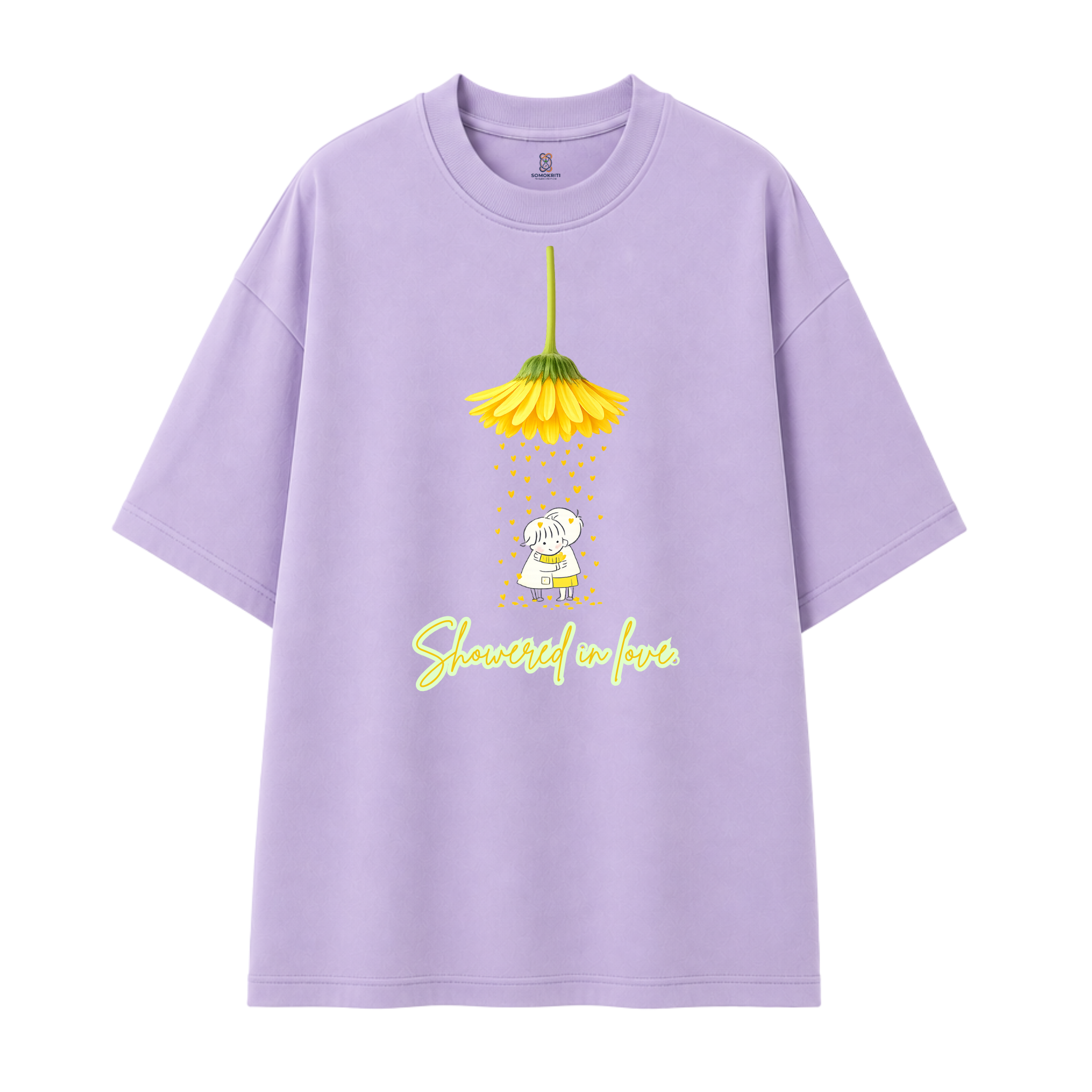 Somokriti Premium Cotton Printed T-Shirt - Showered in Love | Oversized Fit, Half Sleeve, Round Neck | Girls, Women
