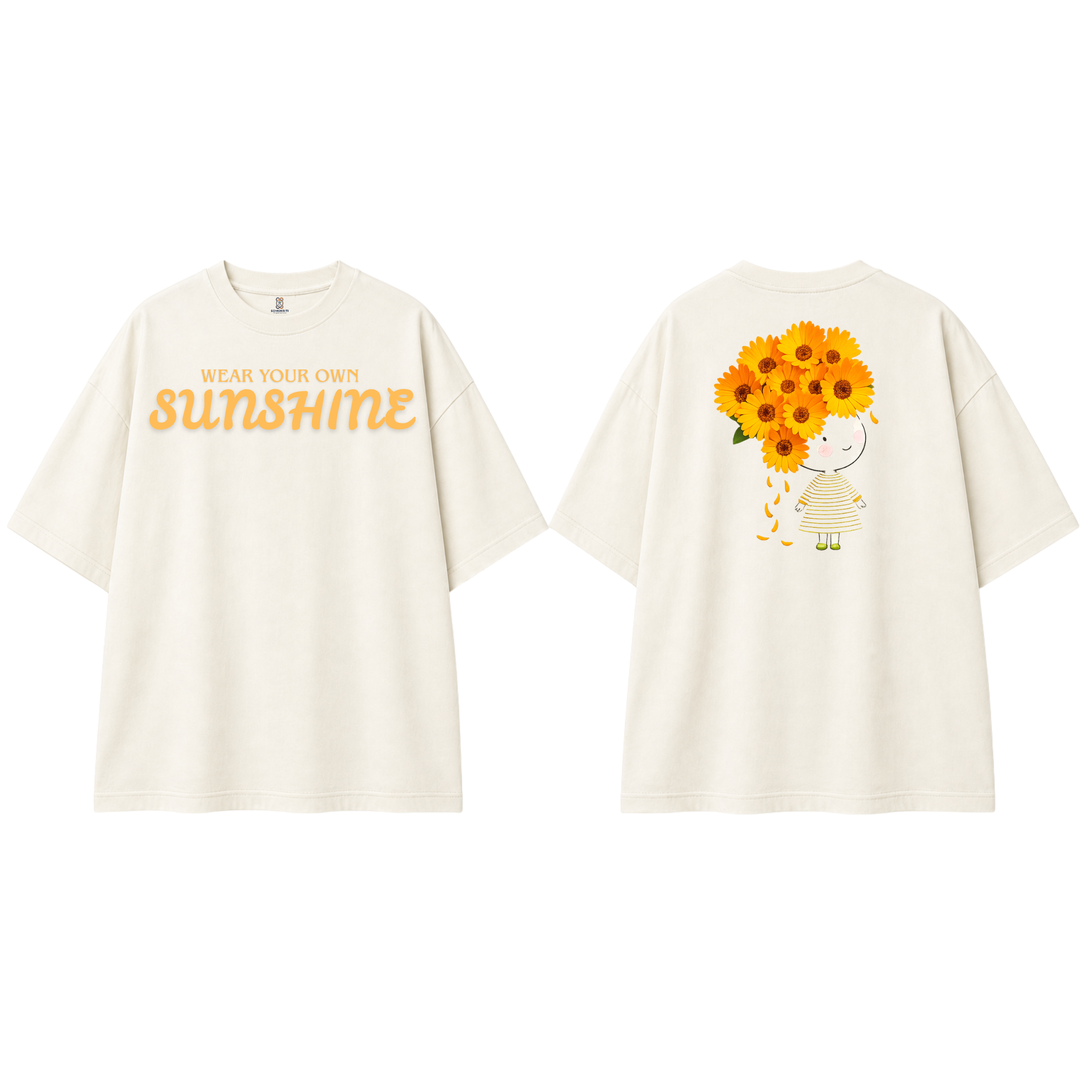 Somokriti Premium Cotton Printed T-Shirt - Sunshine Bloom | Oversized Fit, Half Sleeve, Round Neck | Girls, Women
