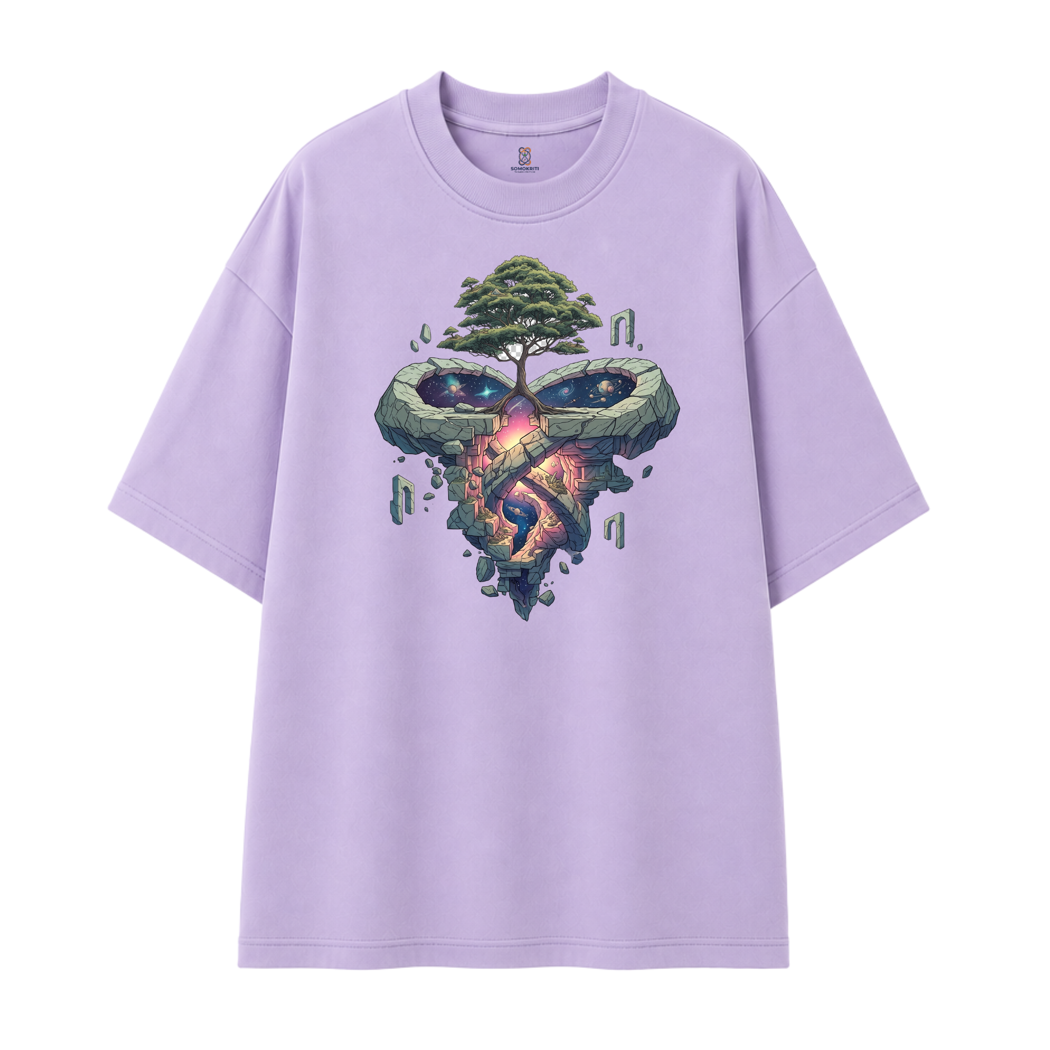 Somokriti Premium Cotton Printed T-Shirt - Cosmic Roots | Oversized Fit, Half Sleeve, Round Neck | Unisex