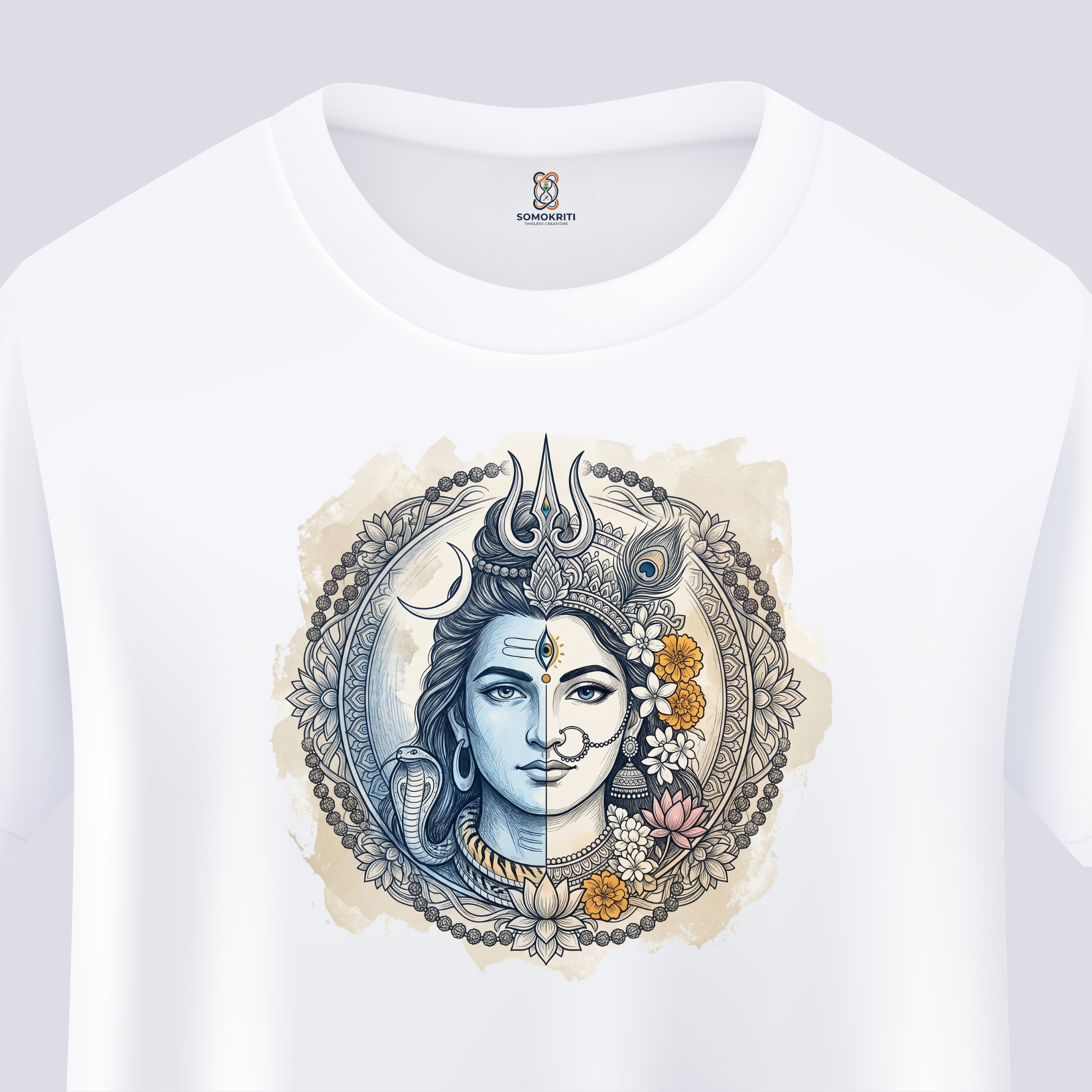 Somokriti Unisex Premium Cotton Printed T-Shirt - The Divine Union | Ardhanarishvara Shiva-Shakti | Regular Fit, Half Sleeve, Round Neck