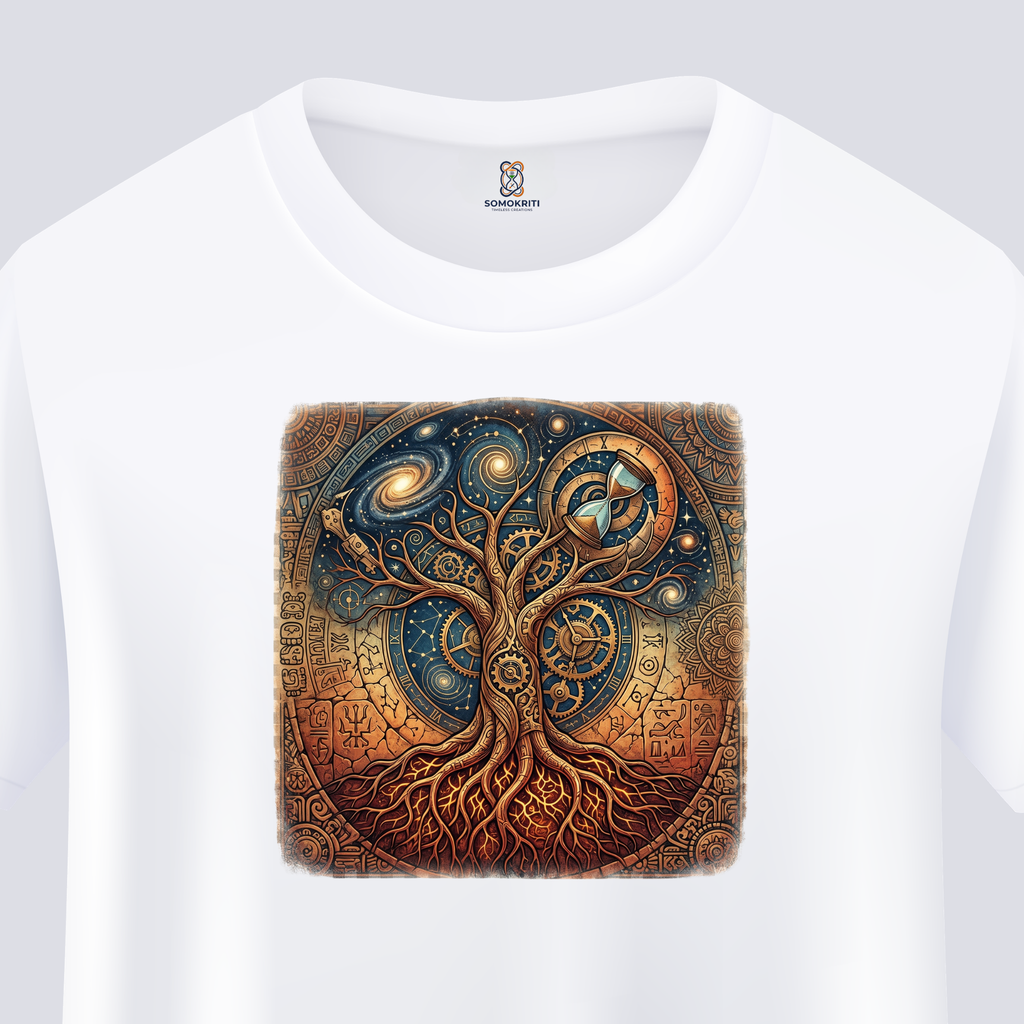 Somokriti Unisex Premium Cotton Printed T-Shirt - The Chronos Tree | Regular Fit, Half Sleeve, Round Neck