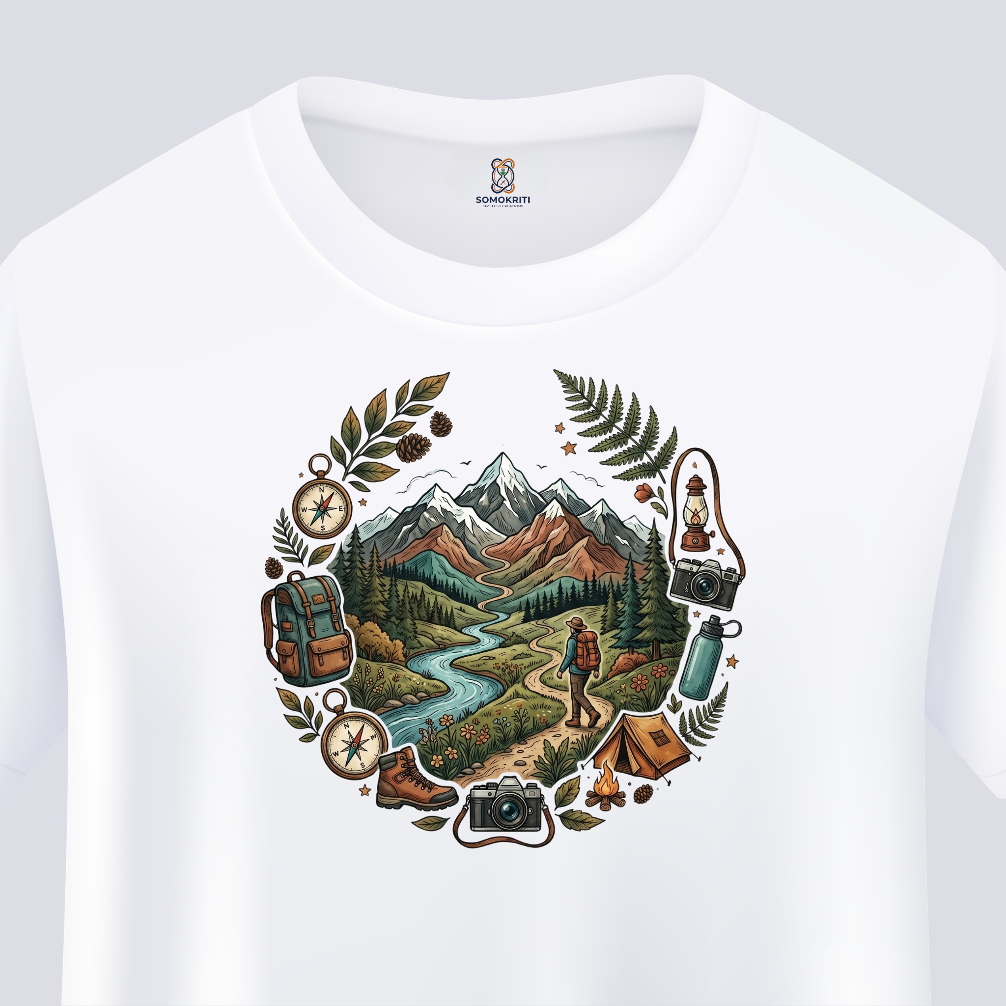Somokriti Unisex Premium Cotton Printed T-Shirt - The Explorer's Compass | Regular Fit, Half Sleeve, Round Neck