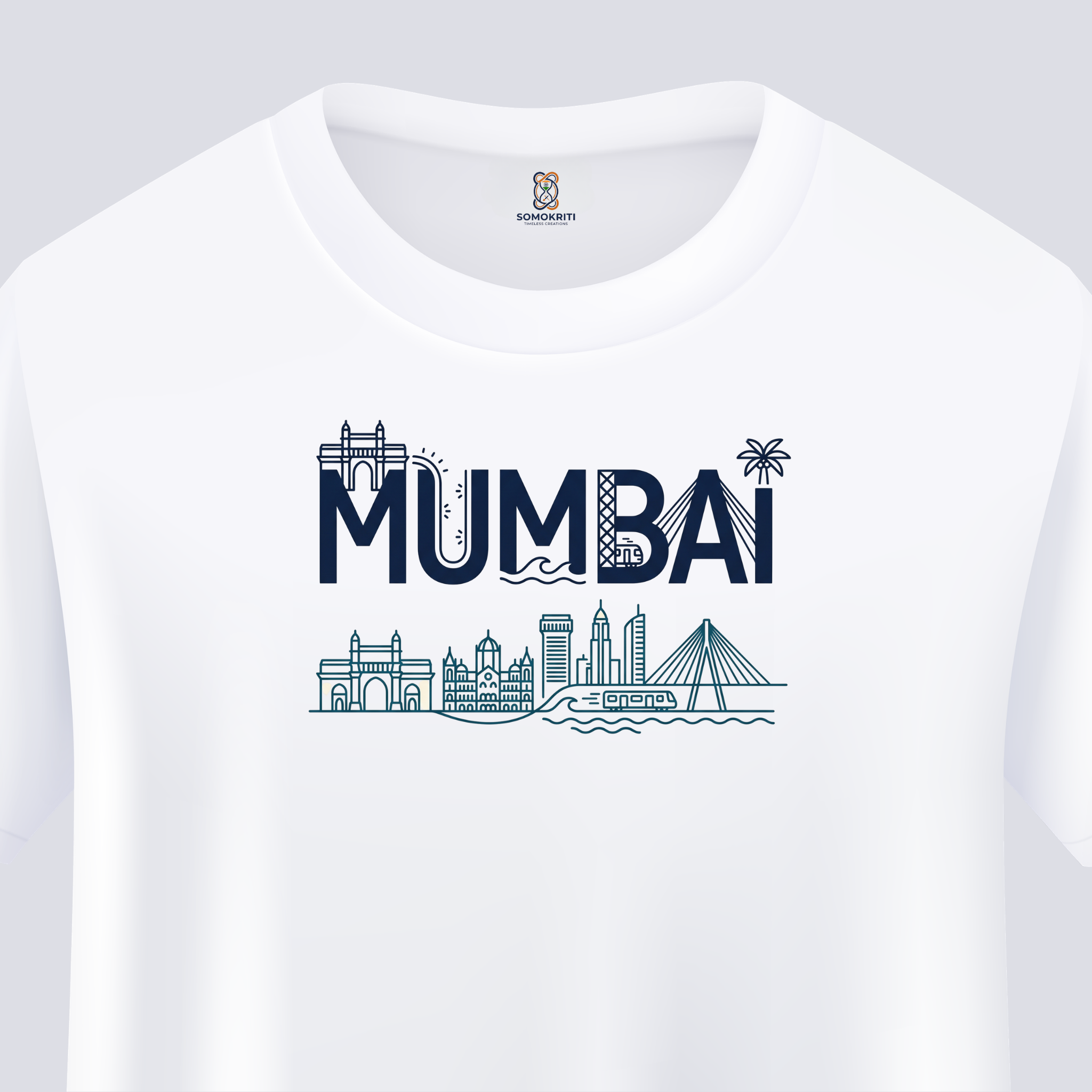 Somokriti Unisex Premium Cotton Printed T-Shirt - The Mumbai Skyline | Mumbai City | Regular Fit, Half Sleeve, Round Neck