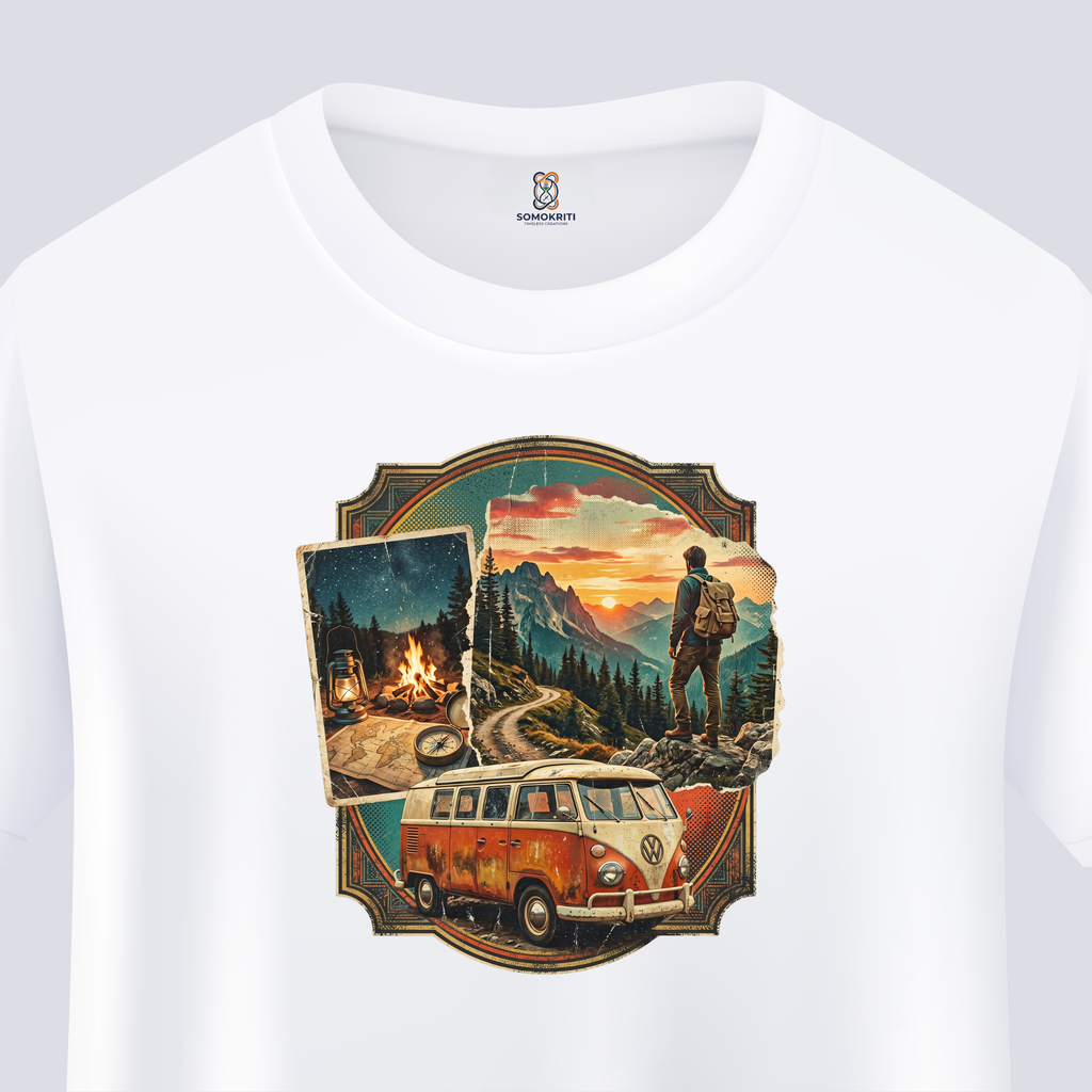Somokriti Unisex Premium Cotton Printed T-Shirt - The Nomad Scrapbook | Regular Fit, Half Sleeve, Round Neck