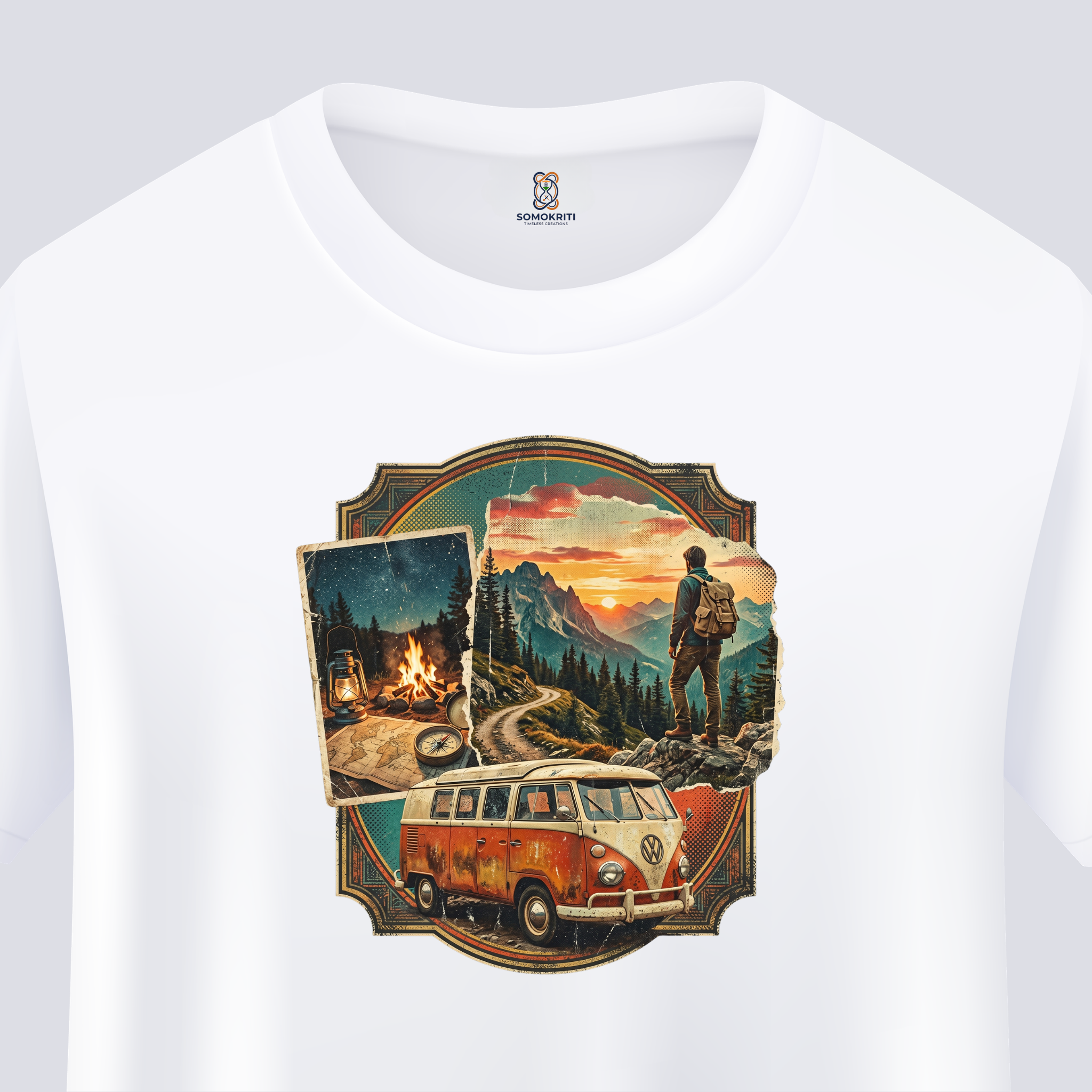 Somokriti Unisex Premium Cotton Printed T-Shirt - The Nomad Scrapbook | Regular Fit, Half Sleeve, Round Neck