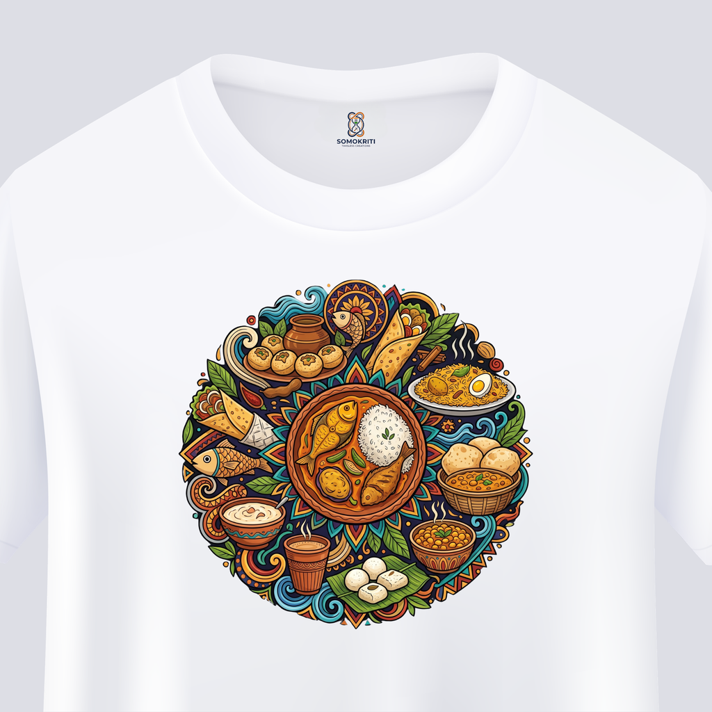Somokriti Unisex Premium Cotton Printed T-Shirt - The Flavors of Bengal | Regular Fit, Half Sleeve, Round Neck