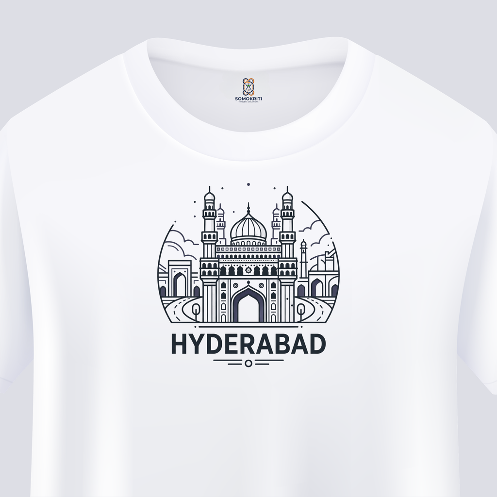 Somokriti Unisex Premium Cotton Printed T-Shirt - The Nizami Grandeur | Hyderabad Cityscape | Regular Fit, Half Sleeve, Round Neck