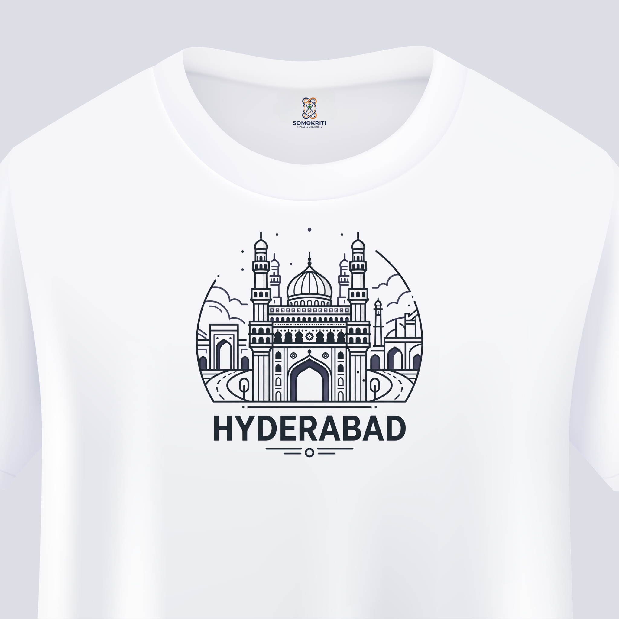 Somokriti Unisex Premium Cotton Printed T-Shirt - The Nizami Grandeur | Hyderabad Cityscape | Regular Fit, Half Sleeve, Round Neck