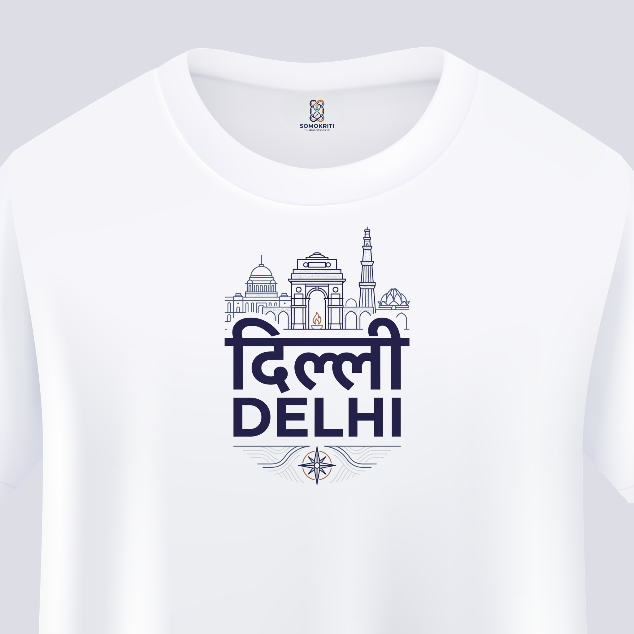 Somokriti Unisex Premium Cotton Printed T-Shirt - The Delhi Skyline | Minimalist Capital | Regular Fit, Half Sleeve, Round Neck