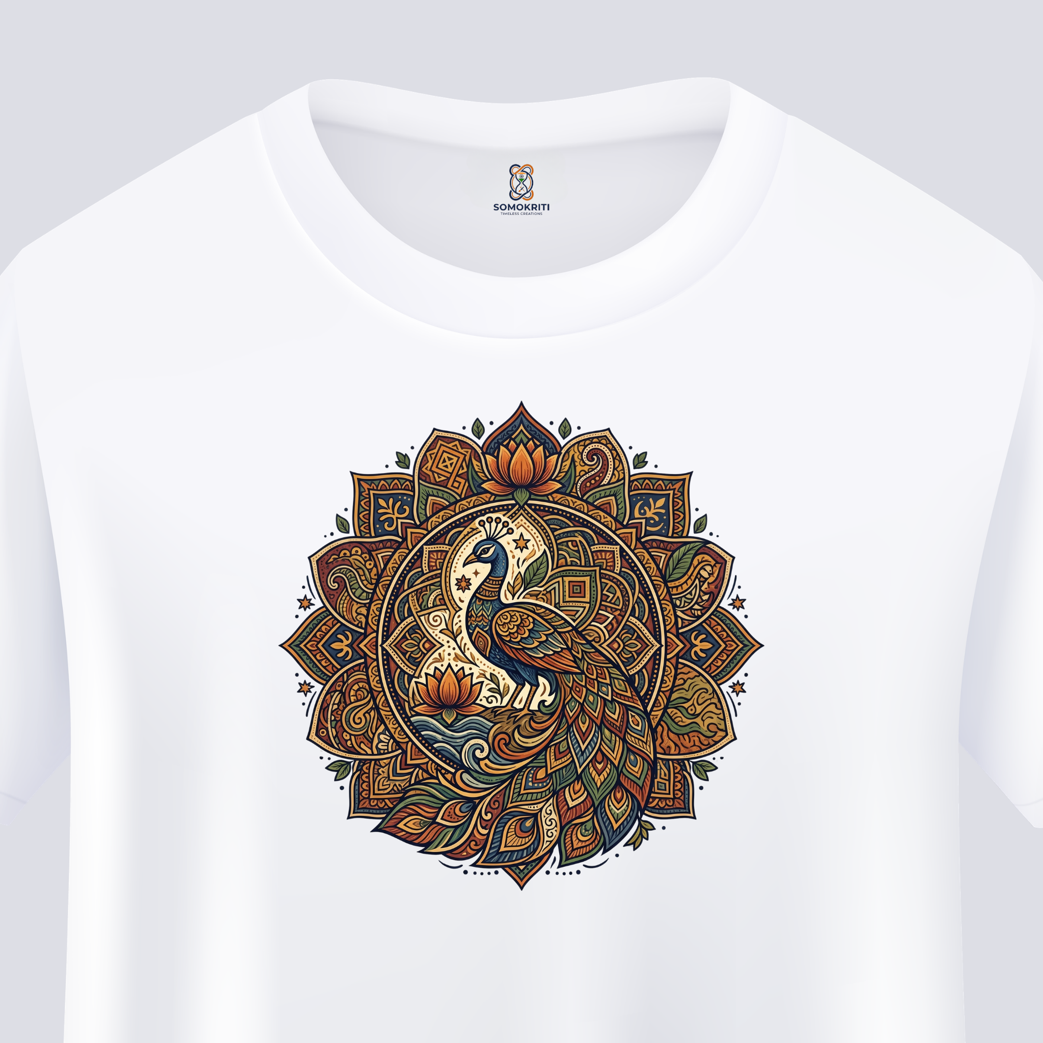 Somokriti Unisex Premium Cotton Printed T-Shirt - The Mayur Mandala | Regular Fit, Half Sleeve, Round Neck