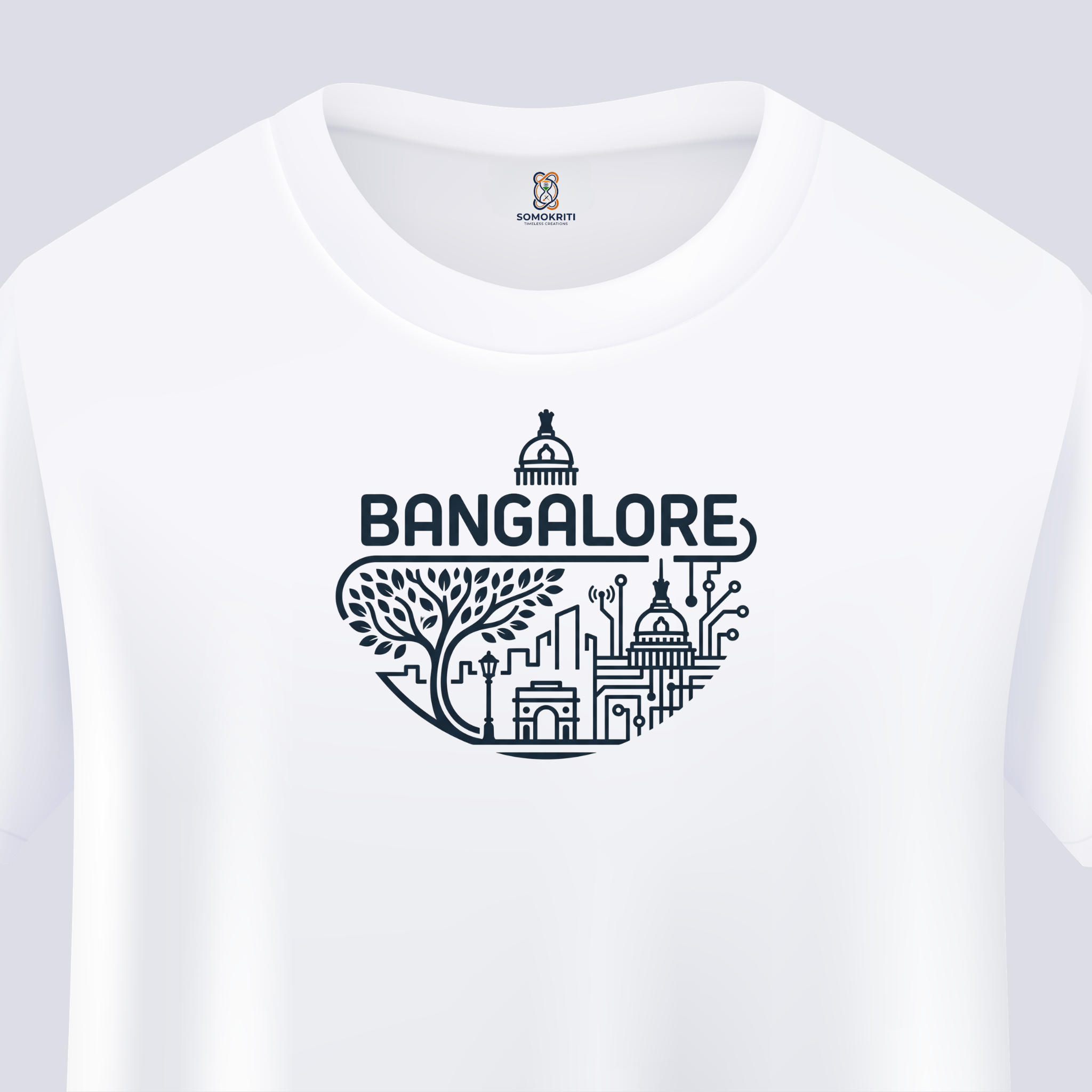 Somokriti Unisex Premium Cotton Printed T-Shirt - The Silicon Garden | Bangalore Cityscape | Regular Fit, Half Sleeve, Round Neck