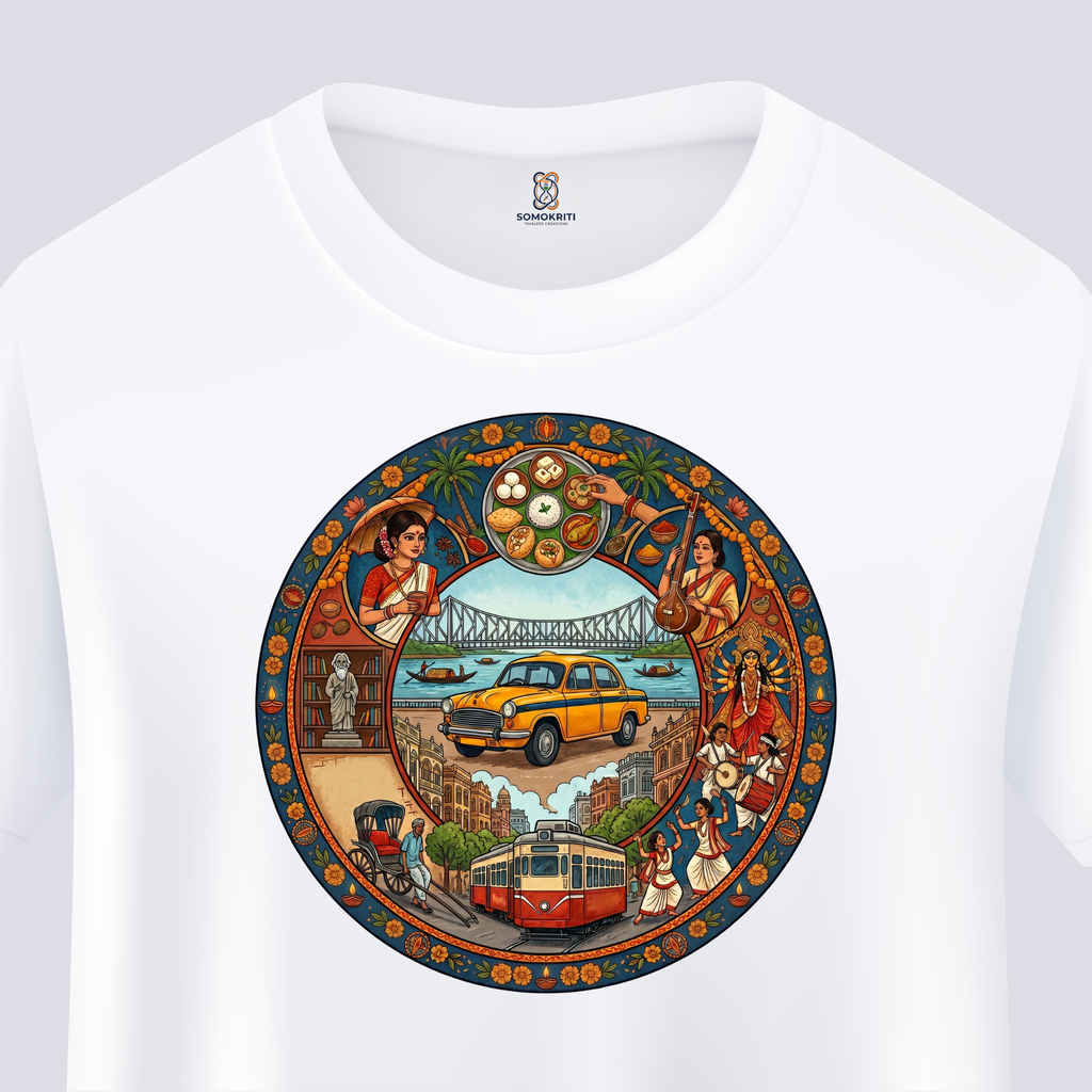 Somokriti Unisex Premium Cotton Printed T-Shirt - The Bengal Odyssey | Regular Fit, Half Sleeve, Round Neck