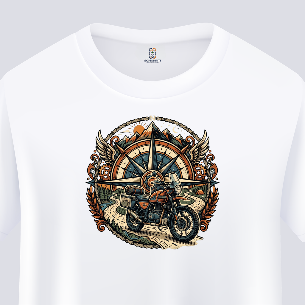 Somokriti Unisex Premium Cotton Printed T-Shirt - The Wanderer's Compass | Regular Fit, Half Sleeve, Round Neck