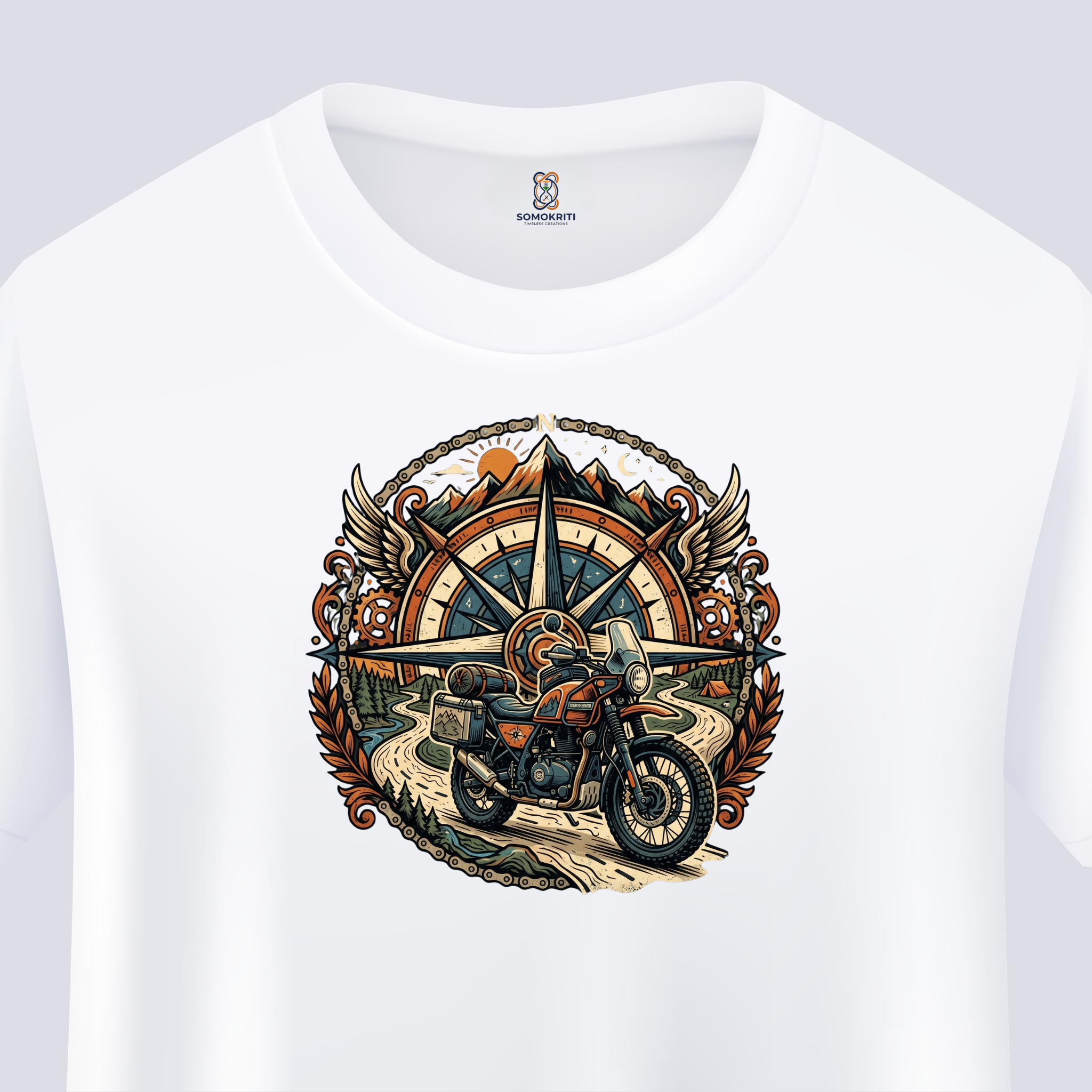 Somokriti Unisex Premium Cotton Printed T-Shirt - The Wanderer's Compass | Regular Fit, Half Sleeve, Round Neck