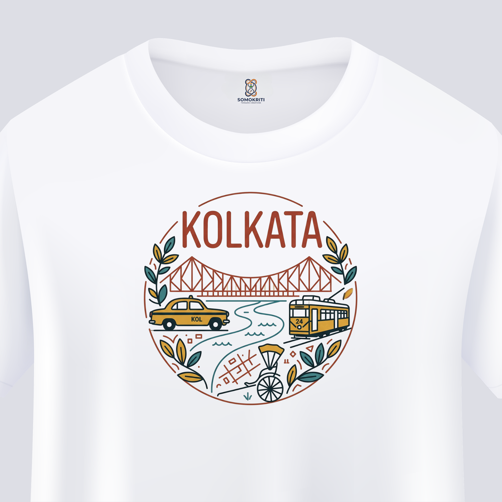 Somokriti Unisex Premium Cotton Printed T-Shirt - The Kolkata Line | Minimalist Heritage | Regular Fit, Half Sleeve, Round Neck