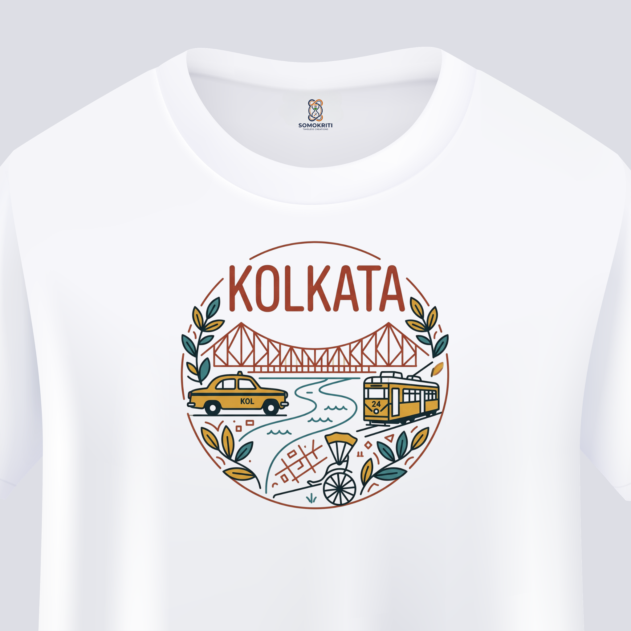 Somokriti Unisex Premium Cotton Printed T-Shirt - The Kolkata Line | Minimalist Heritage | Regular Fit, Half Sleeve, Round Neck