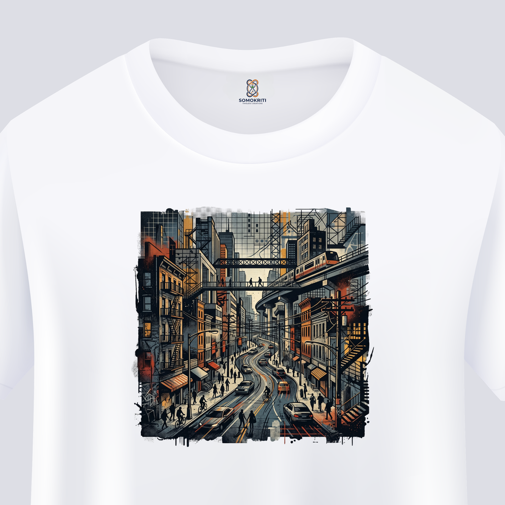 Somokriti Unisex Premium Cotton Printed T-Shirt - The Urban Pulse | Regular Fit, Half Sleeve, Round Neck