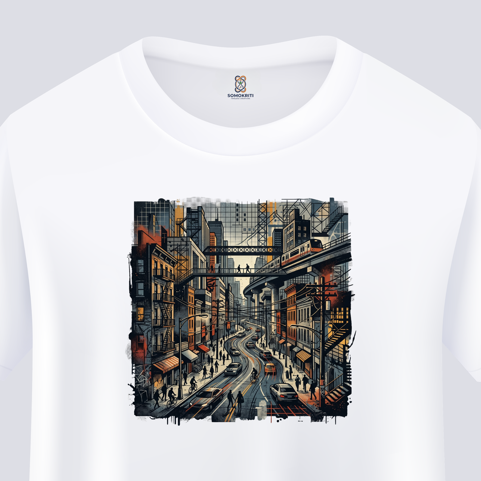 Somokriti Unisex Premium Cotton Printed T-Shirt - The Urban Pulse | Regular Fit, Half Sleeve, Round Neck
