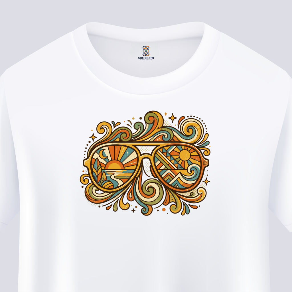 Somokriti Unisex Premium Cotton Printed T-Shirt - The Summer Soul Retro Aviator | Regular Fit, Half Sleeve, Round Neck