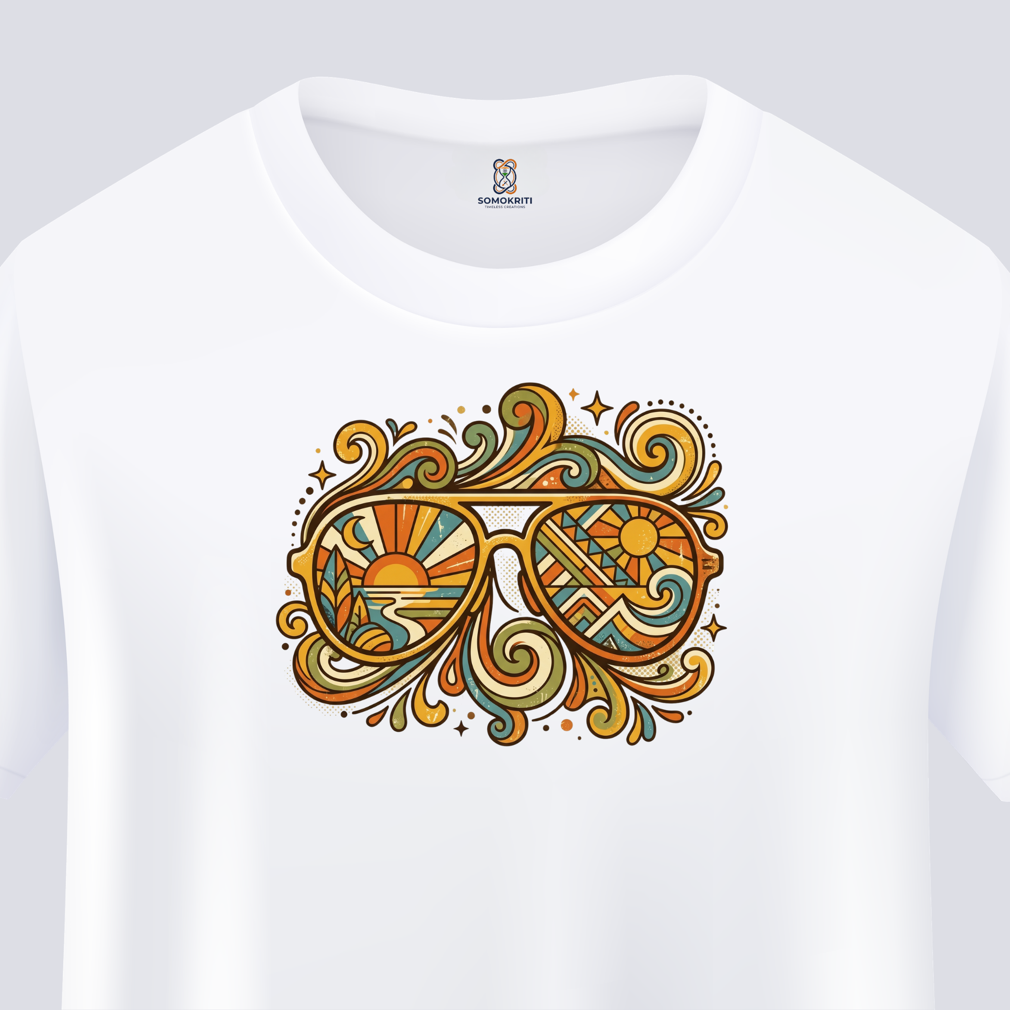 Somokriti Unisex Premium Cotton Printed T-Shirt - The Summer Soul Retro Aviator | Regular Fit, Half Sleeve, Round Neck