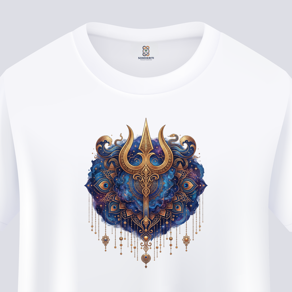 Somokriti Unisex Premium Cotton Printed T-Shirt - The Celestial Trident | Regular Fit, Half Sleeve, Round Neck