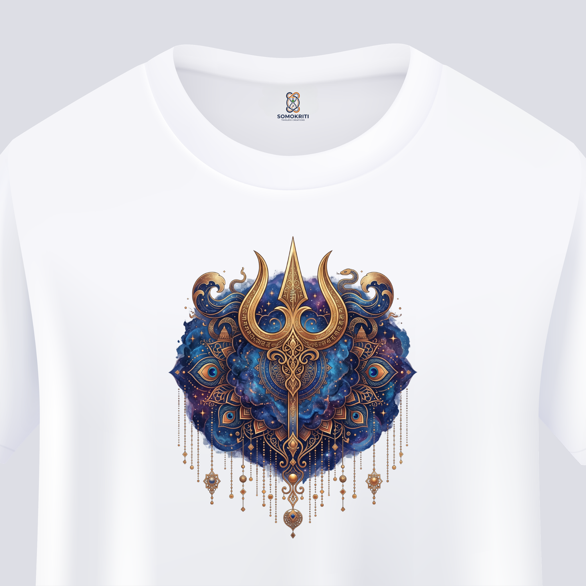 Somokriti Unisex Premium Cotton Printed T-Shirt - The Celestial Trident | Regular Fit, Half Sleeve, Round Neck