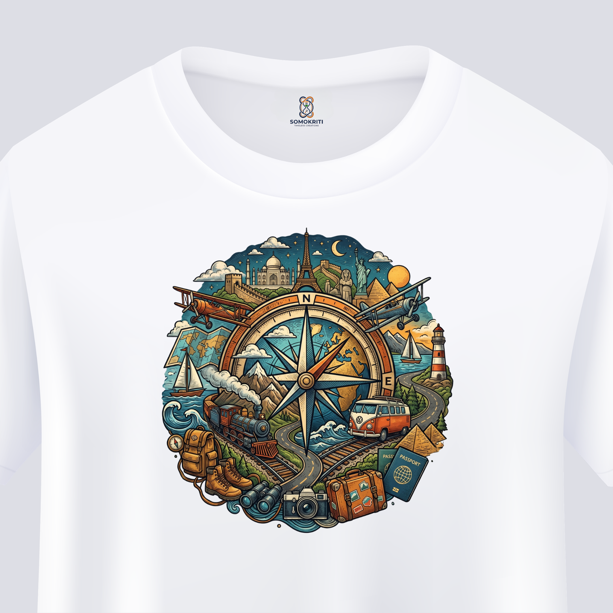 Somokriti Unisex Premium Cotton Printed T-Shirt - The Global Odyssey | Regular Fit, Half Sleeve, Round Neck