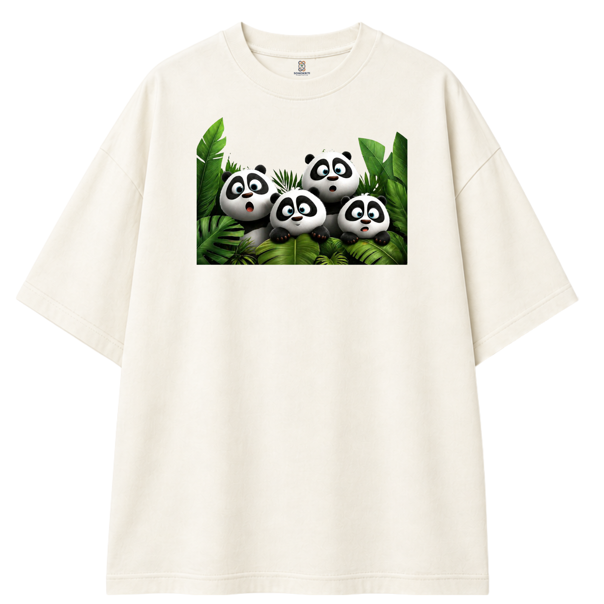 Somokriti Premium Cotton Printed T-Shirt - Panda Paradise | Oversized Fit, Half Sleeve, Round Neck | Unisex