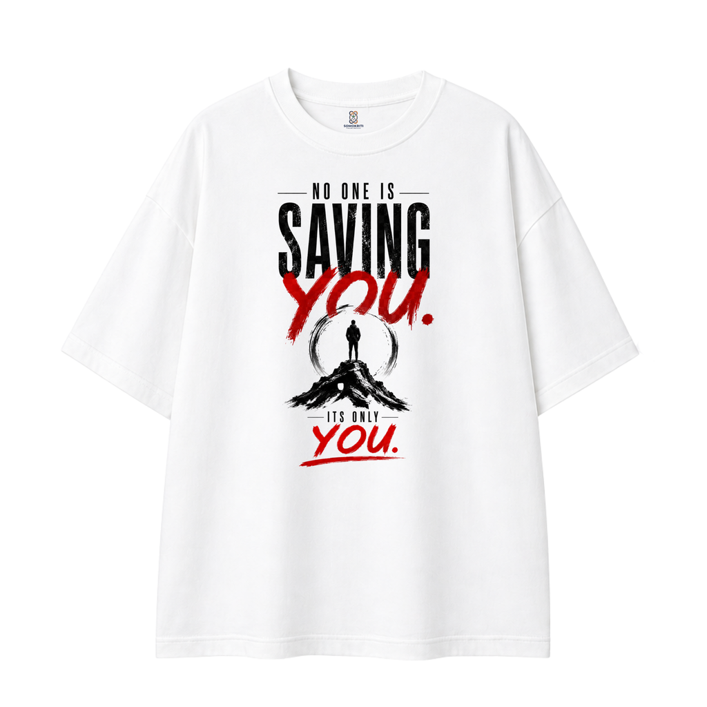Somokriti Premium Cotton Printed T-Shirt - Self Approval | Oversized Fit, Half Sleeve, Round Neck | Unisex
