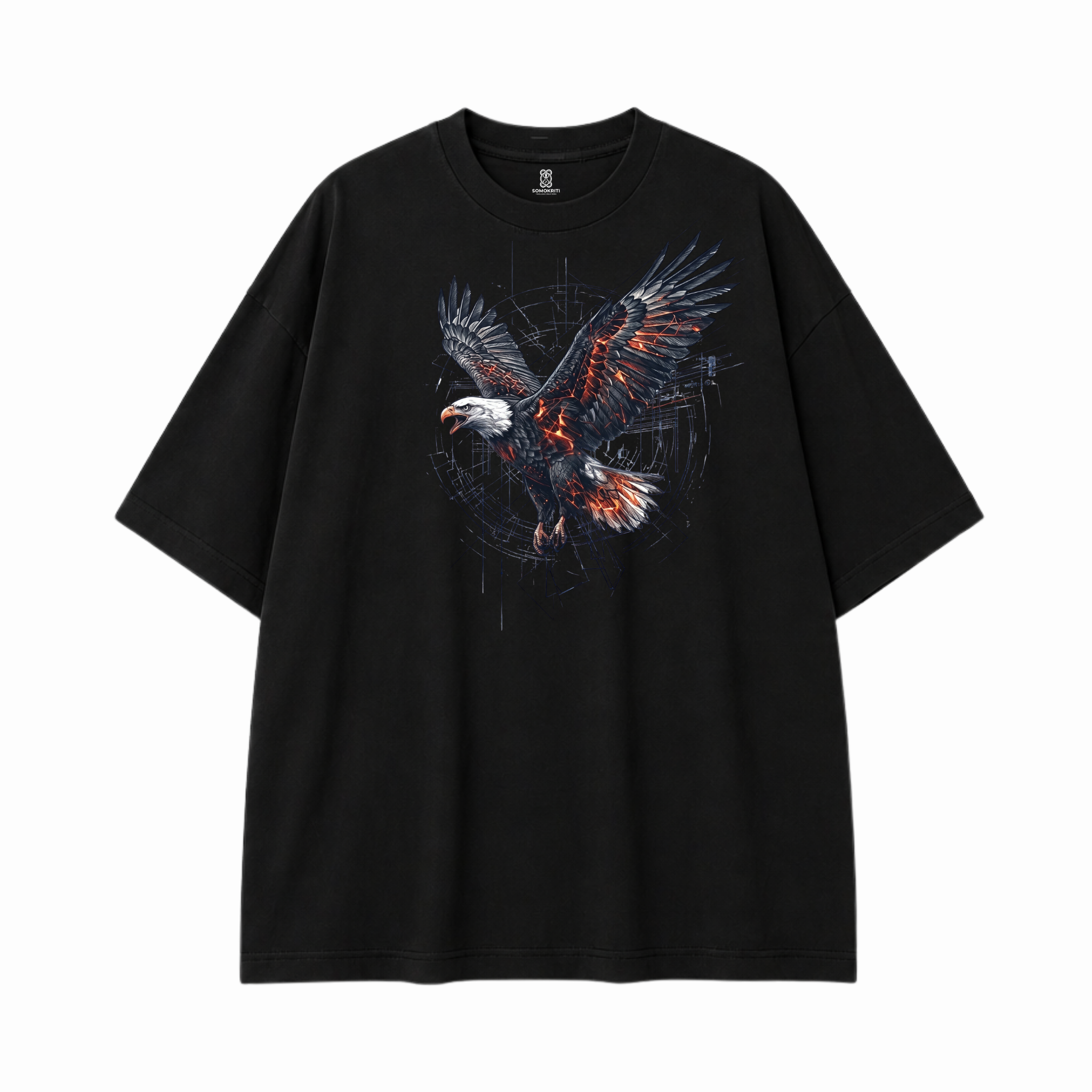Somokriti Premium Cotton Printed T-Shirt - Inferno Flight | Oversized Fit, Half Sleeve, Round Neck | Unisex