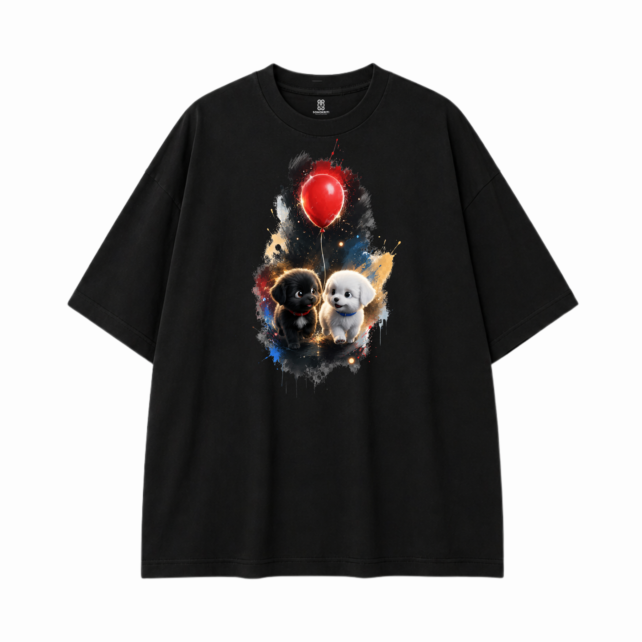 Somokriti Premium Cotton Printed T-Shirt - Pawsome Pair | Oversized Fit, Half Sleeve, Round Neck | Unisex