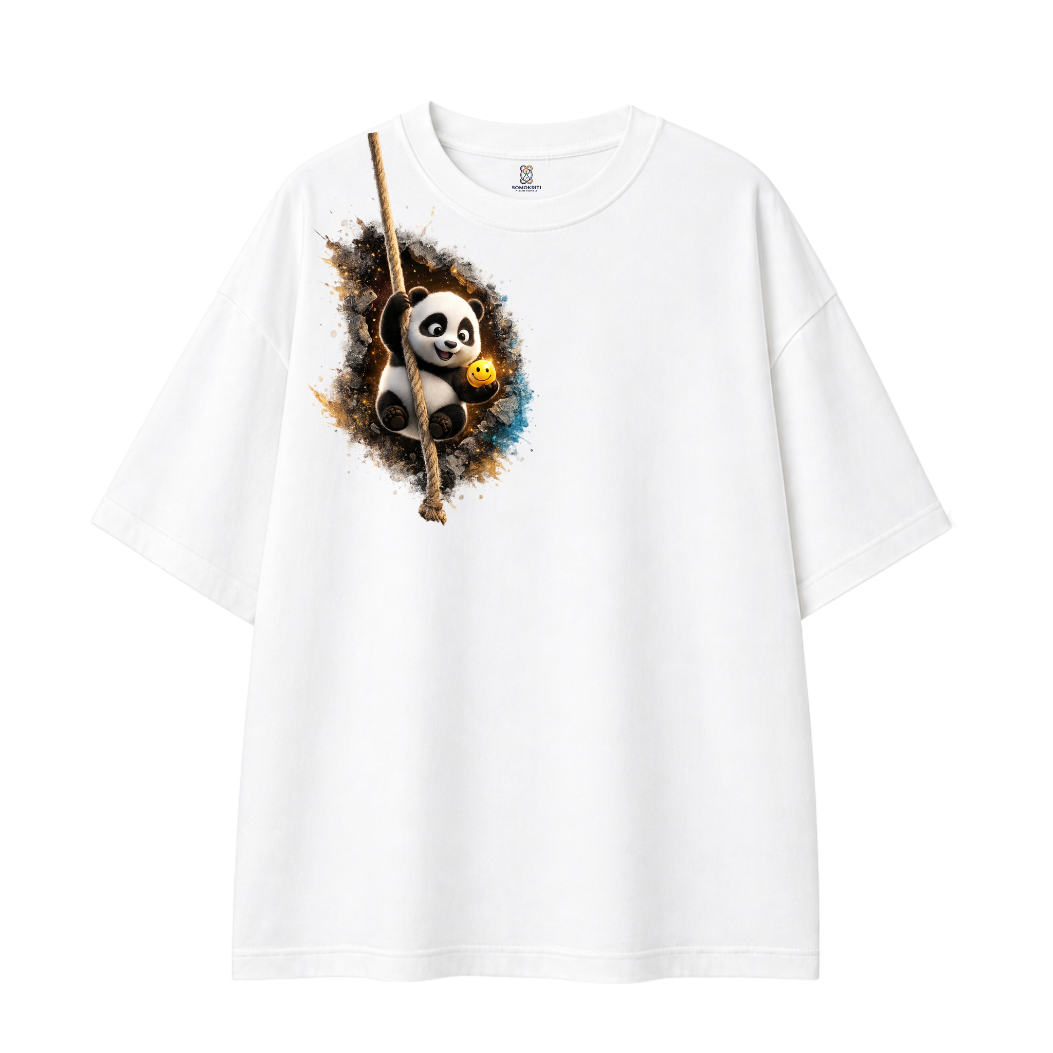 Somokriti Premium Cotton Printed T-Shirt - Panda Swing | Oversized Fit, Half Sleeve, Round Neck | Unisex