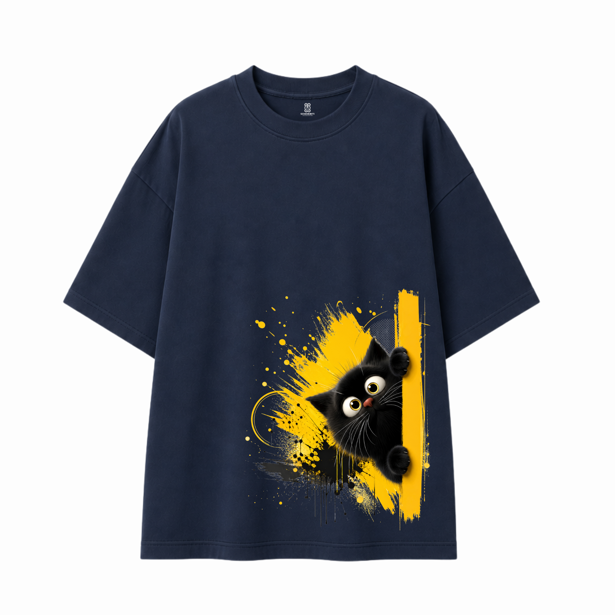 Somokriti Premium Cotton Printed T-Shirt - Curious Peek | Oversized Fit, Half Sleeve, Round Neck | Unisex