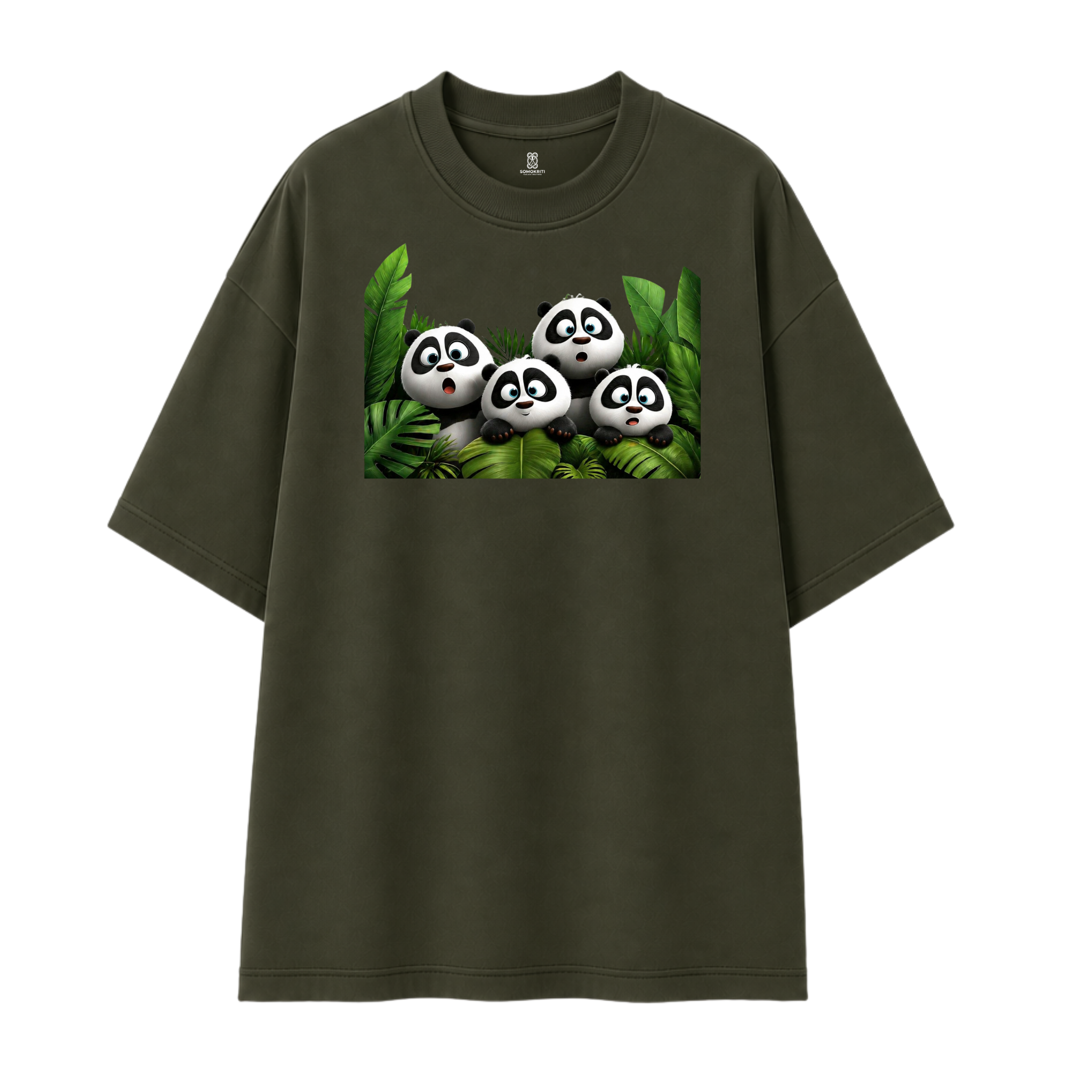 Somokriti Premium Cotton Printed T-Shirt - Panda Paradise | Oversized Fit, Half Sleeve, Round Neck | Unisex