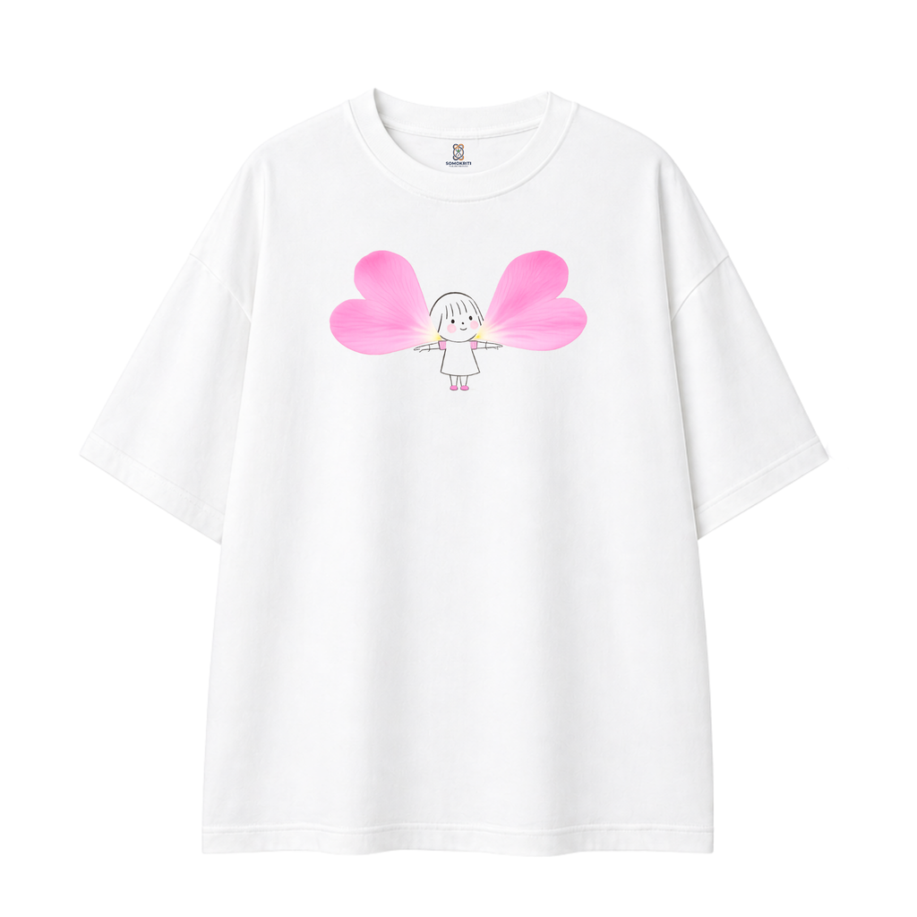Somokriti Premium Cotton Printed T-Shirt - Heart Wings | Oversized Fit, Half Sleeve, Round Neck | Girls, Women