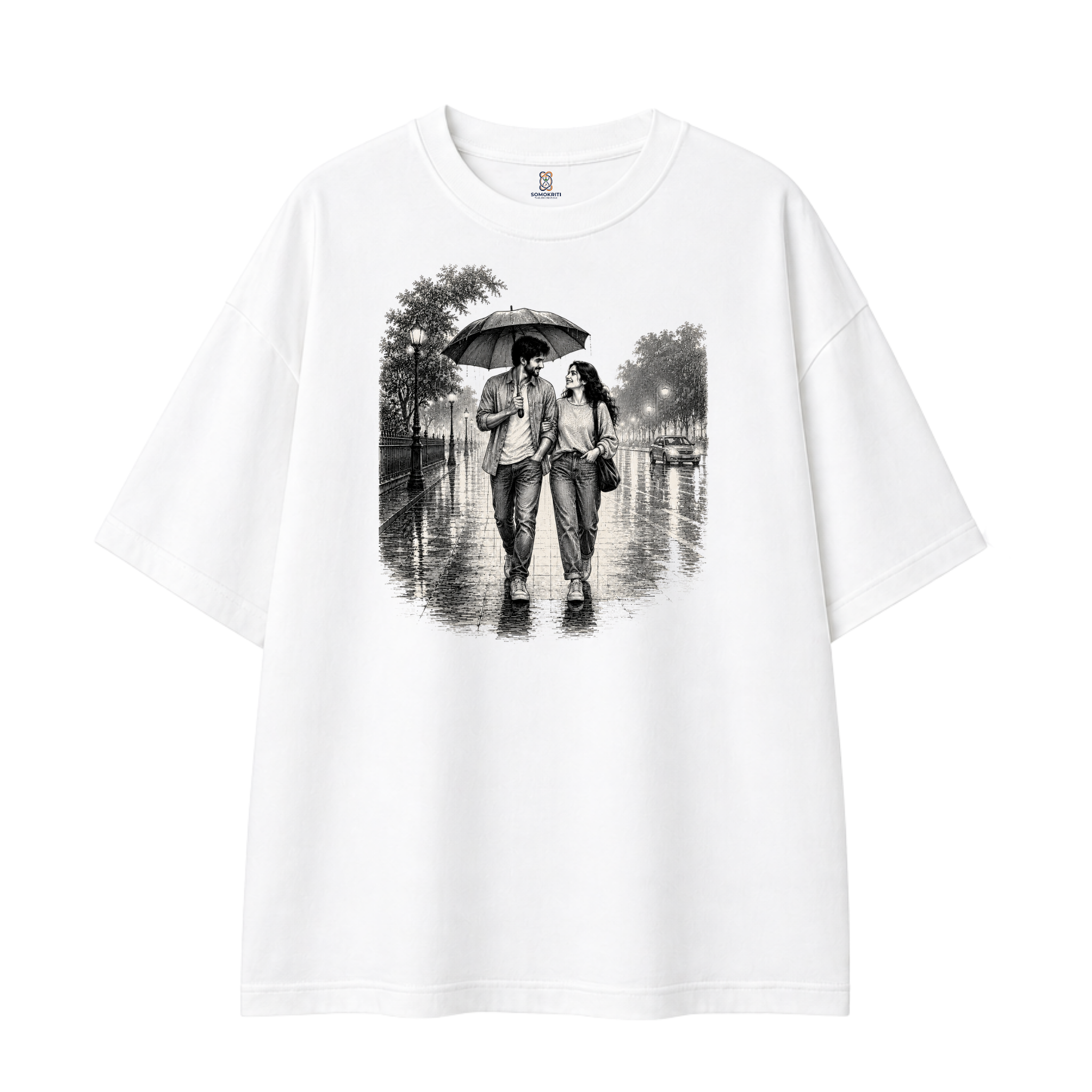 Somokriti Premium Cotton Printed T-Shirt - Rainbound Souls | Oversized Fit, Half Sleeve, Round Neck | Unisex
