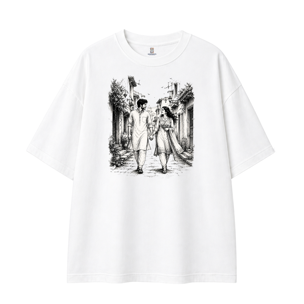 Somokriti Premium Cotton Printed T-Shirt - Timeless Together | Oversized Fit, Half Sleeve, Round Neck | Unisex