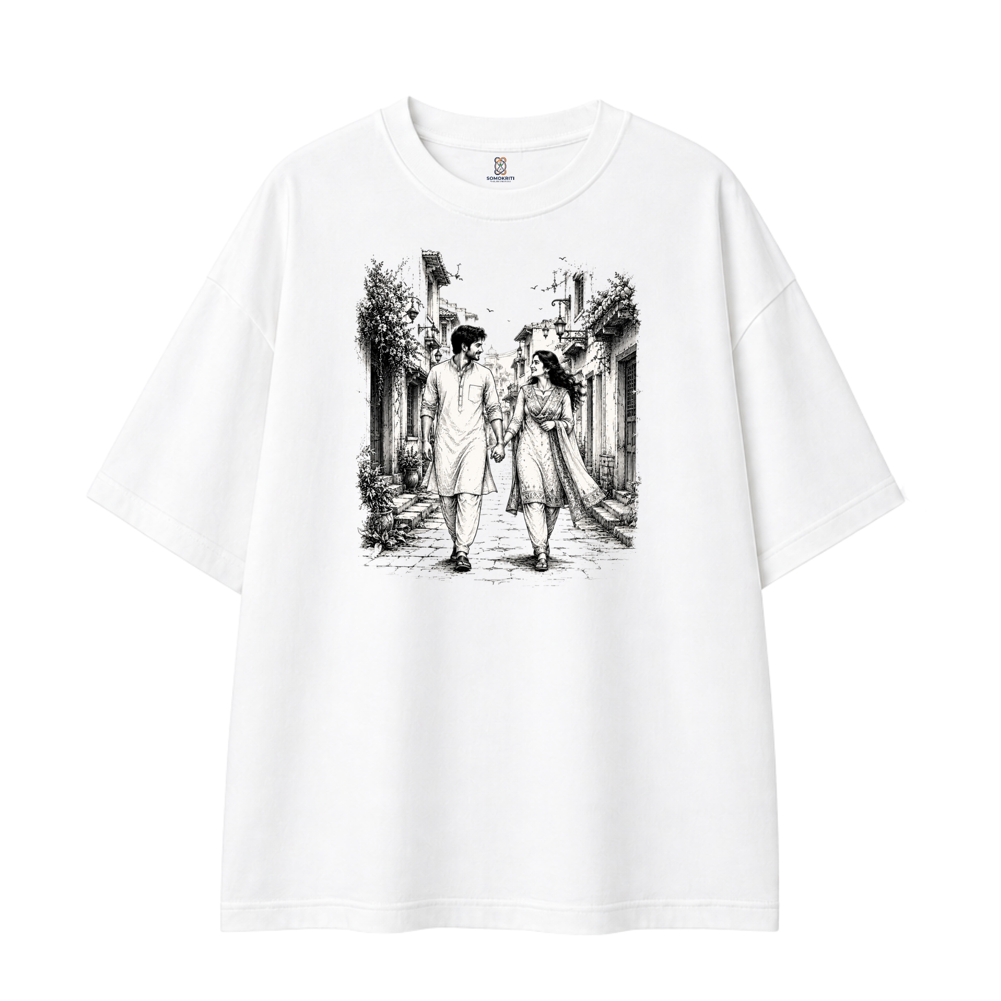 Somokriti Premium Cotton Printed T-Shirt - Timeless Together | Oversized Fit, Half Sleeve, Round Neck | Unisex