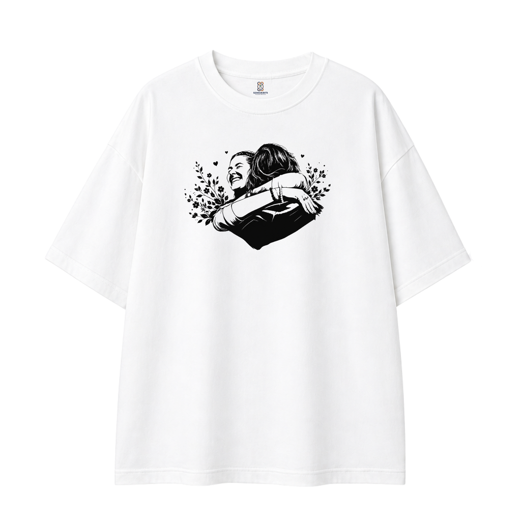 Somokriti Premium Cotton Printed T-Shirt - Warm Embrace | Oversized Fit, Half Sleeve, Round Neck | Unisex