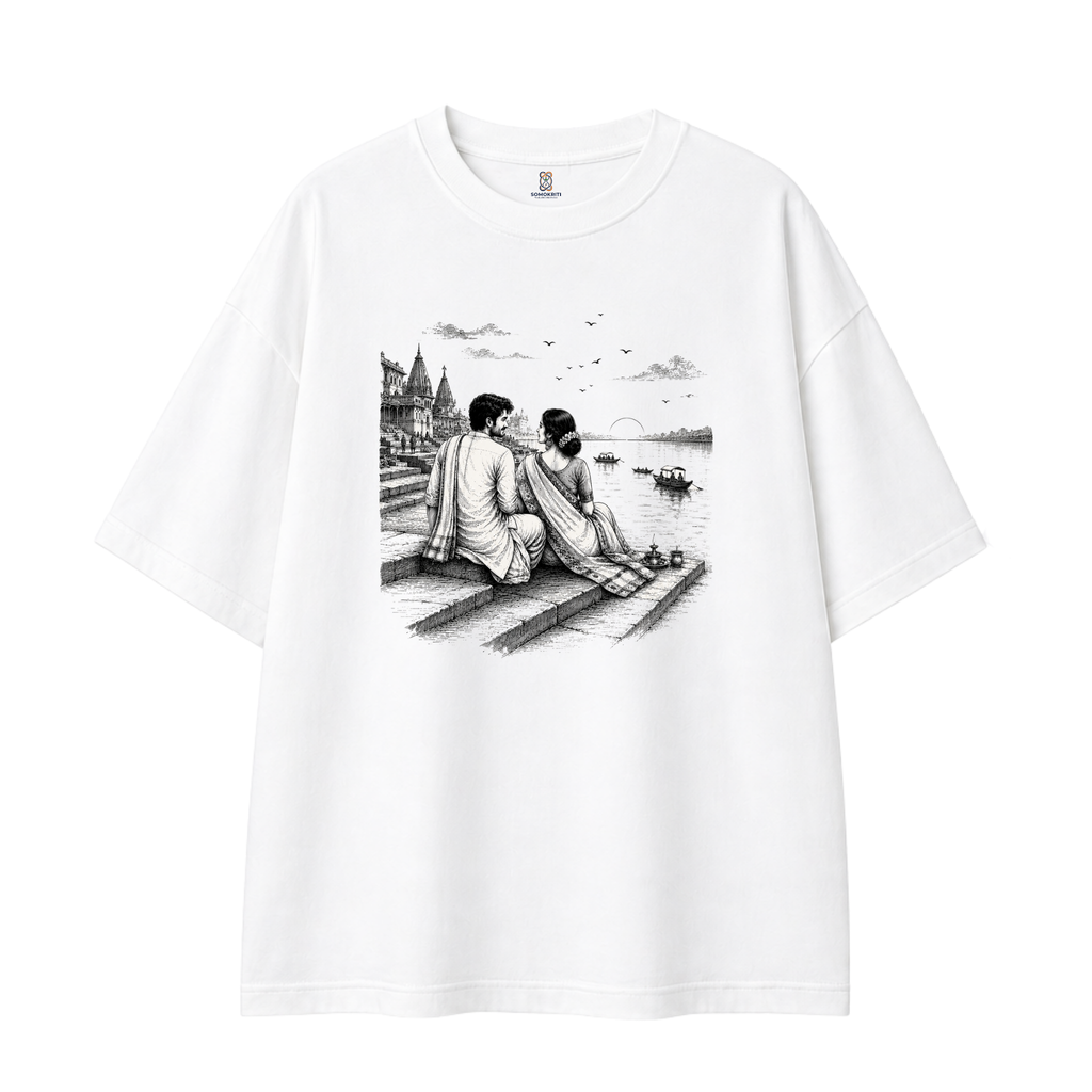 Somokriti Premium Cotton Printed T-Shirt - Sacred Sunset | Oversized Fit, Half Sleeve, Round Neck | Unisex