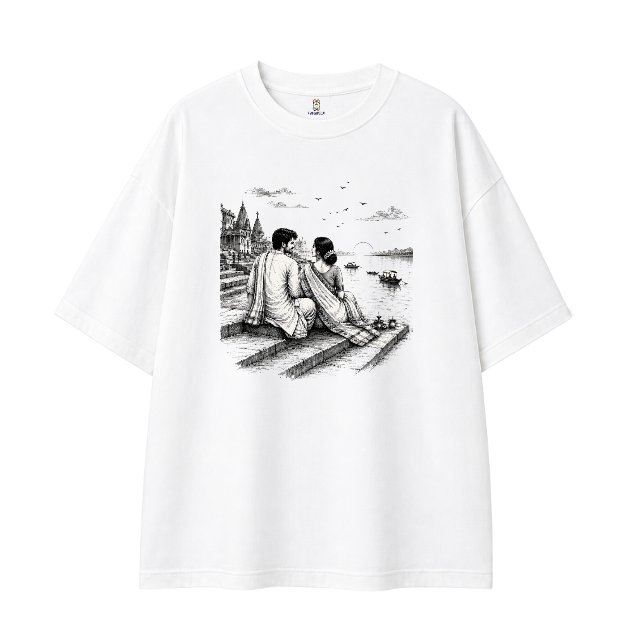 Somokriti Premium Cotton Printed T-Shirt - Sacred Sunset | Oversized Fit, Half Sleeve, Round Neck | Unisex