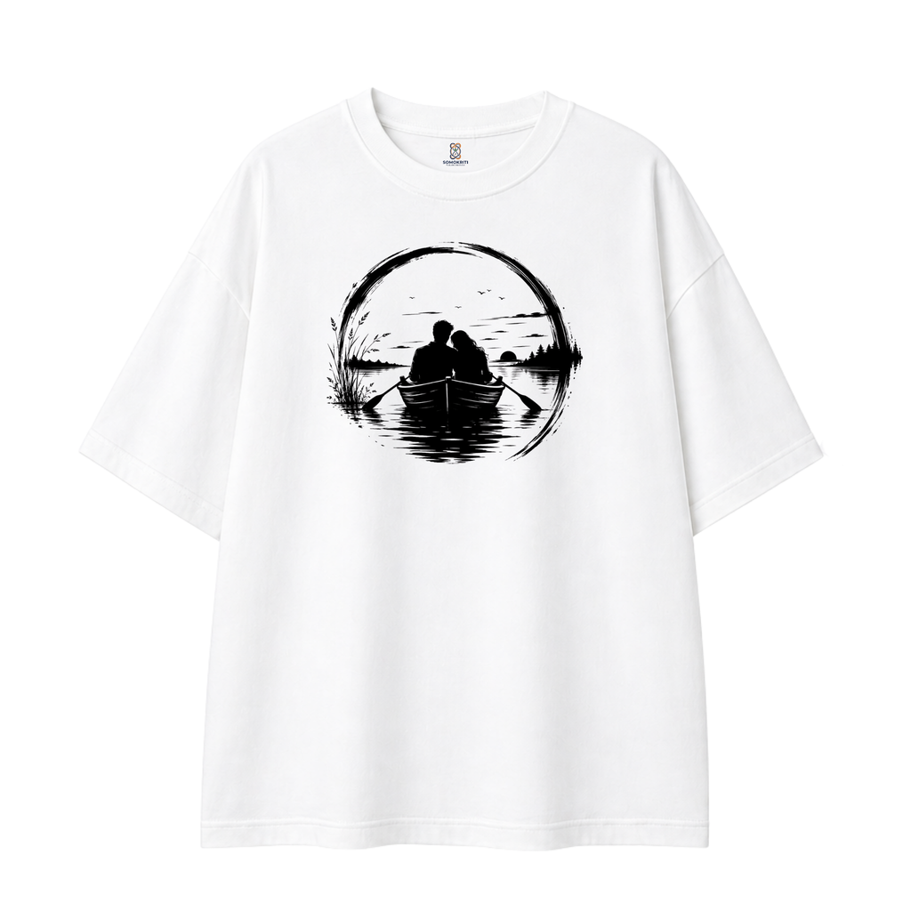 Somokriti Premium Cotton Printed T-Shirt - Silent Voyage | Oversized Fit, Half Sleeve, Round Neck | Unisex